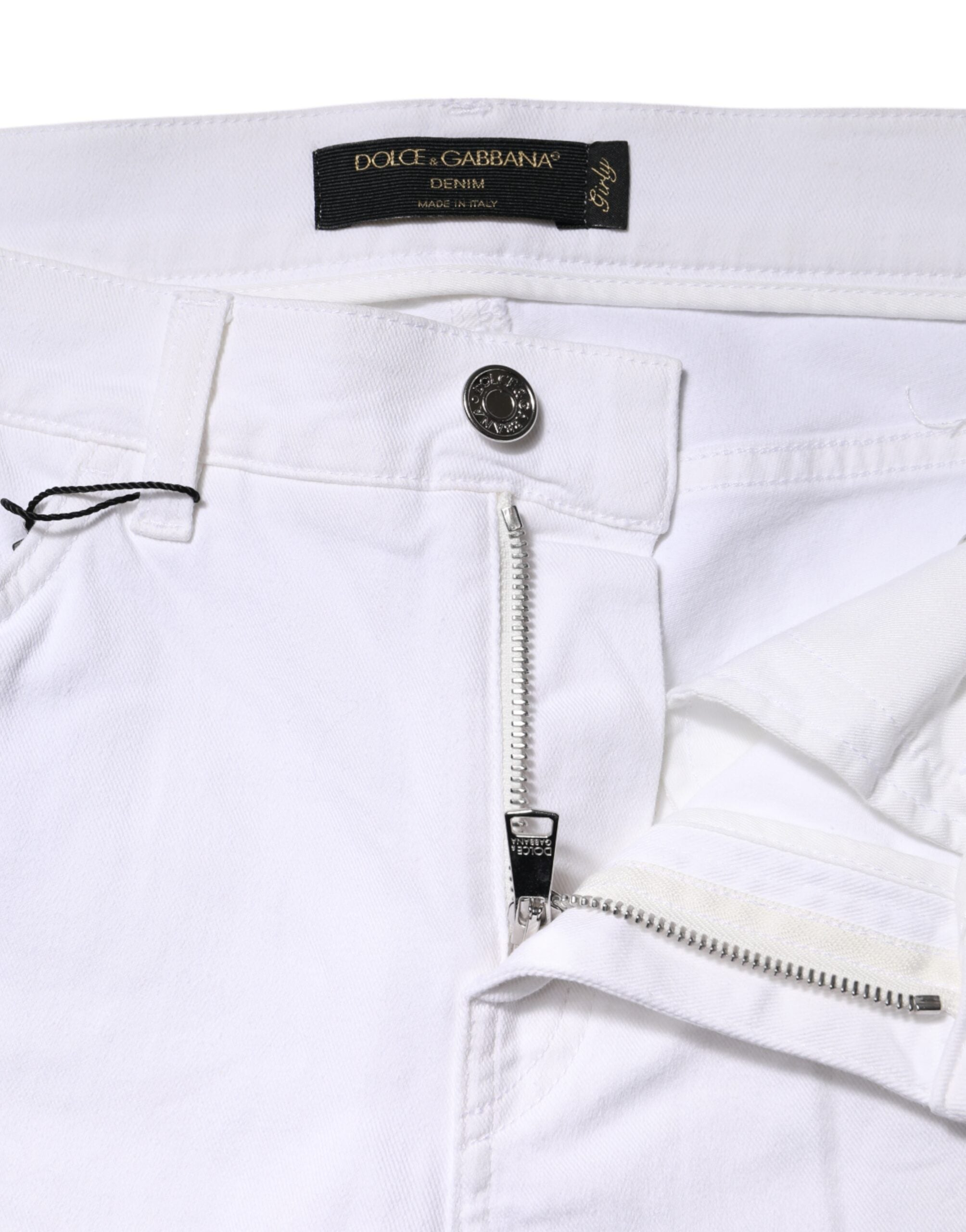 Dolce & Gabbana Weiße GIRLY Denim-Jeans mit Blumenstickerei