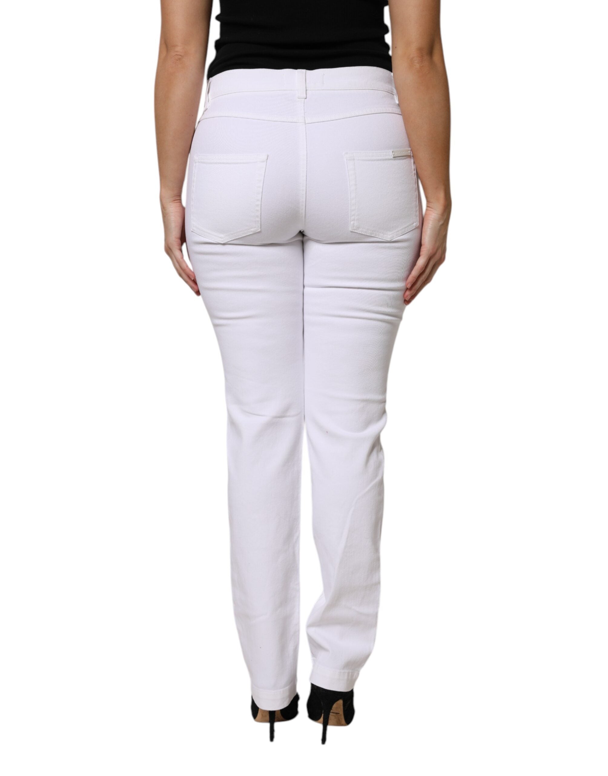 Dolce & Gabbana Weiße GIRLY Denim-Jeans mit Blumenstickerei