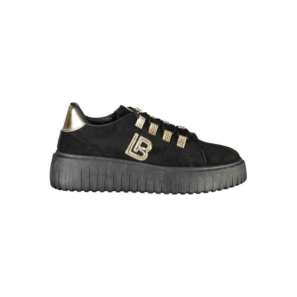 Laura Biagiotti Schwarzer Polyester-Damen-Sneaker mit goldenen Details und Strassstein-Akzenten
