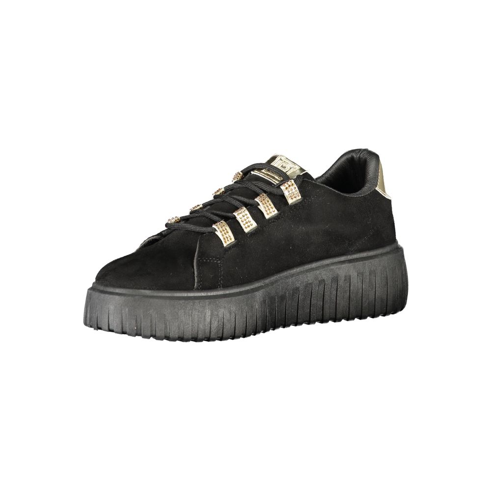 Laura Biagiotti Schwarzer Polyester-Damen-Sneaker mit goldenen Details und Strassstein-Akzenten