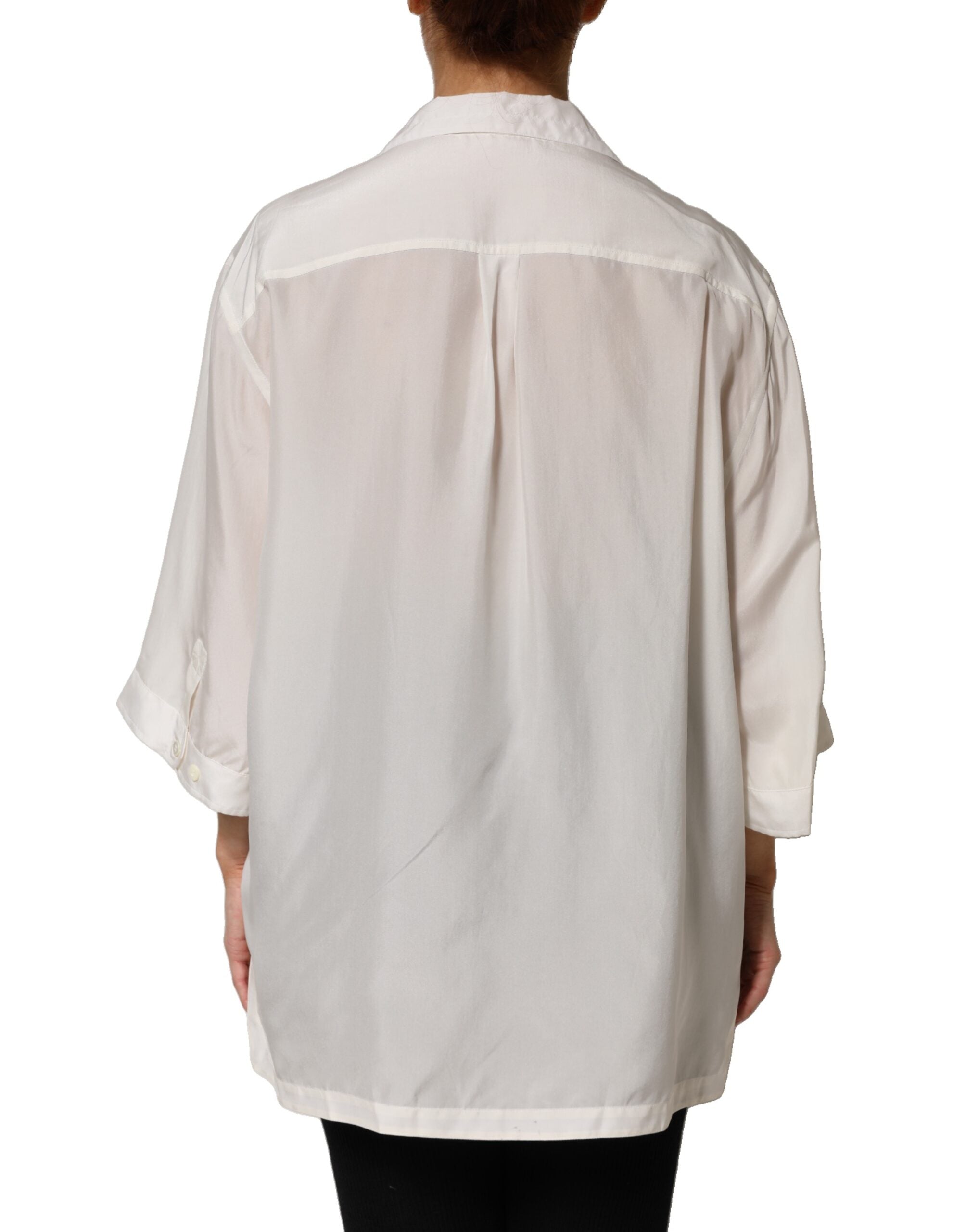 Dolce & Gabbana Off White Silk Button Down Polo Shirt Top