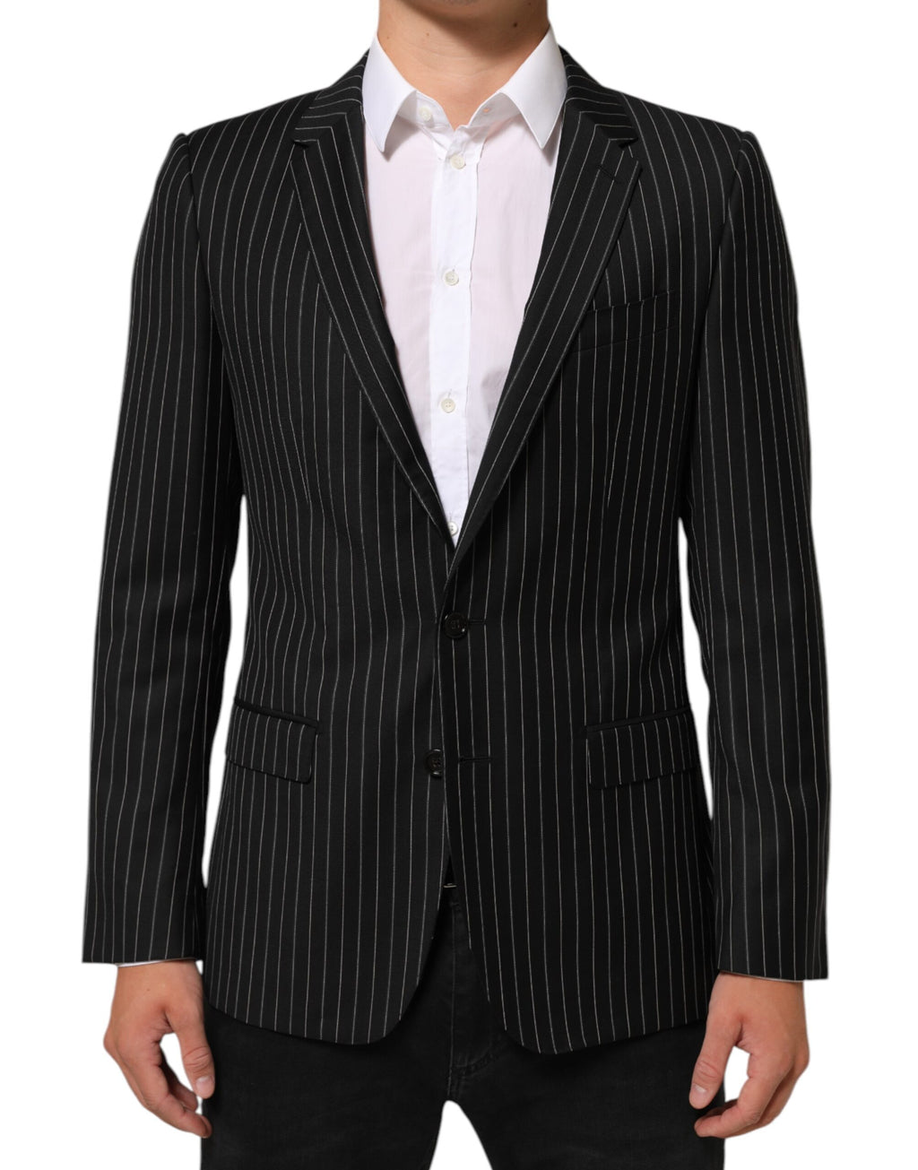 Dolce & Gabbana Schwarz gestreift MARTINI 1-Knopf Anzug Blazer