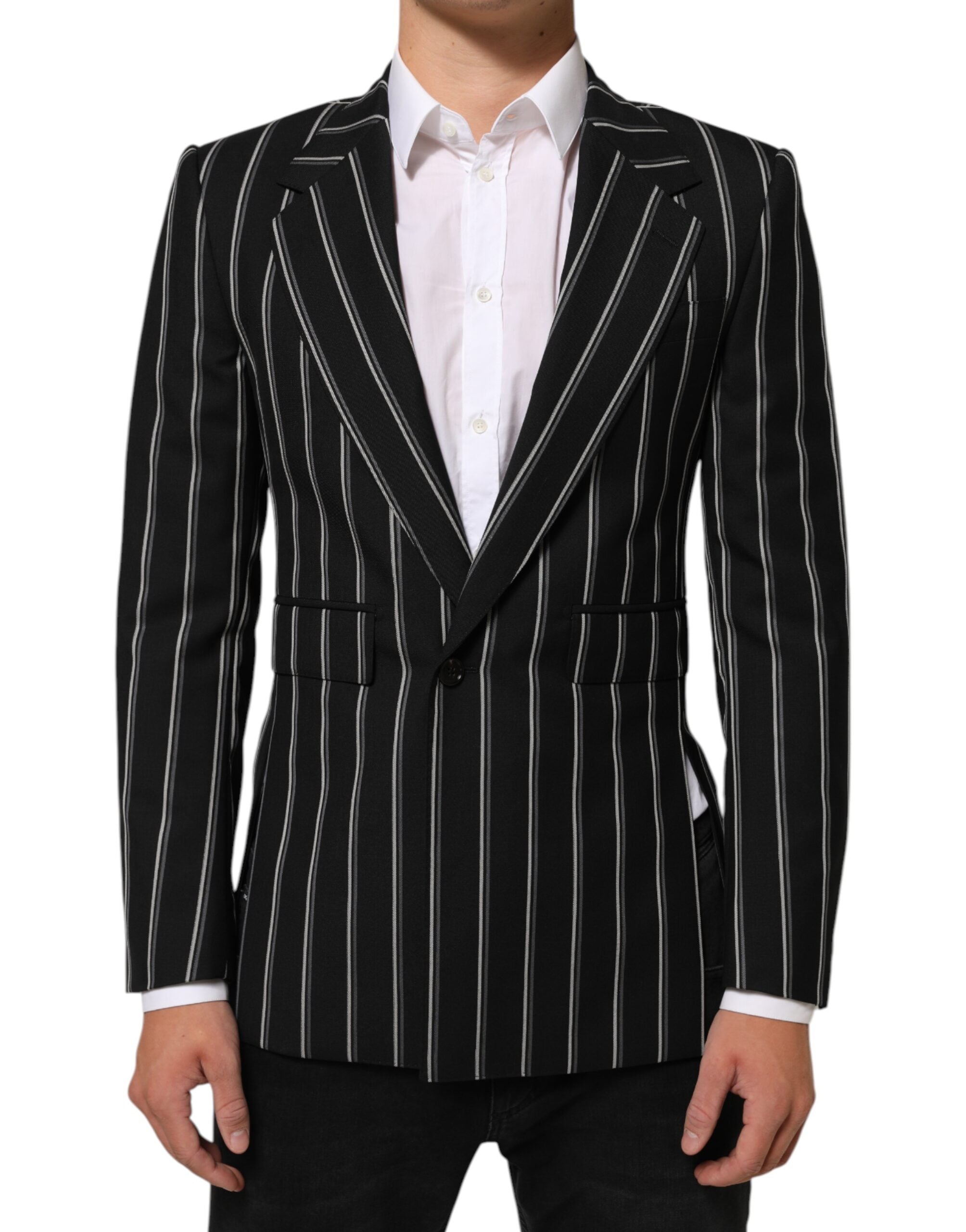 Dolce & Gabbana Schwarz gestreifter SICILIA 1-Knopf Anzug Blazer