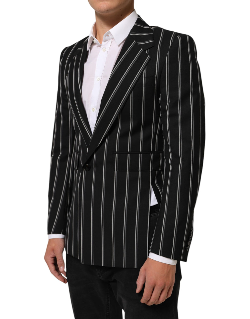 Dolce & Gabbana Schwarz gestreifter SICILIA 1-Knopf Anzug Blazer