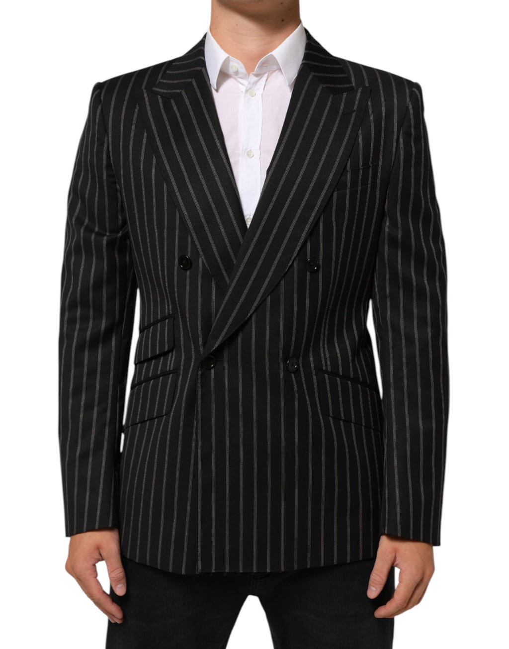 Dolce & Gabbana Schwarz gestreifter SICILIA 1-Knopf Anzug Blazer