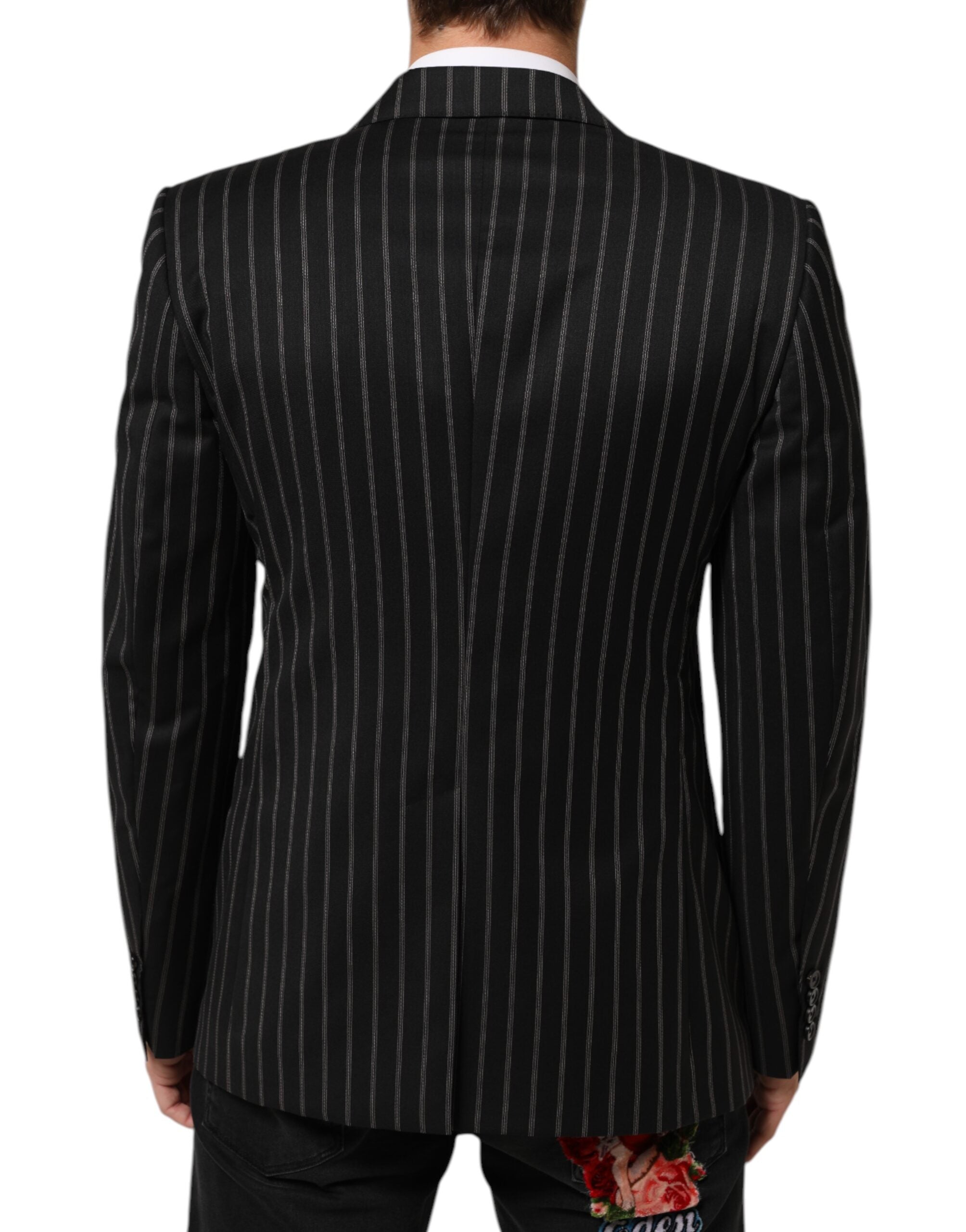 Dolce & Gabbana Schwarz gestreifter SICILIA 1-Knopf Anzug Blazer