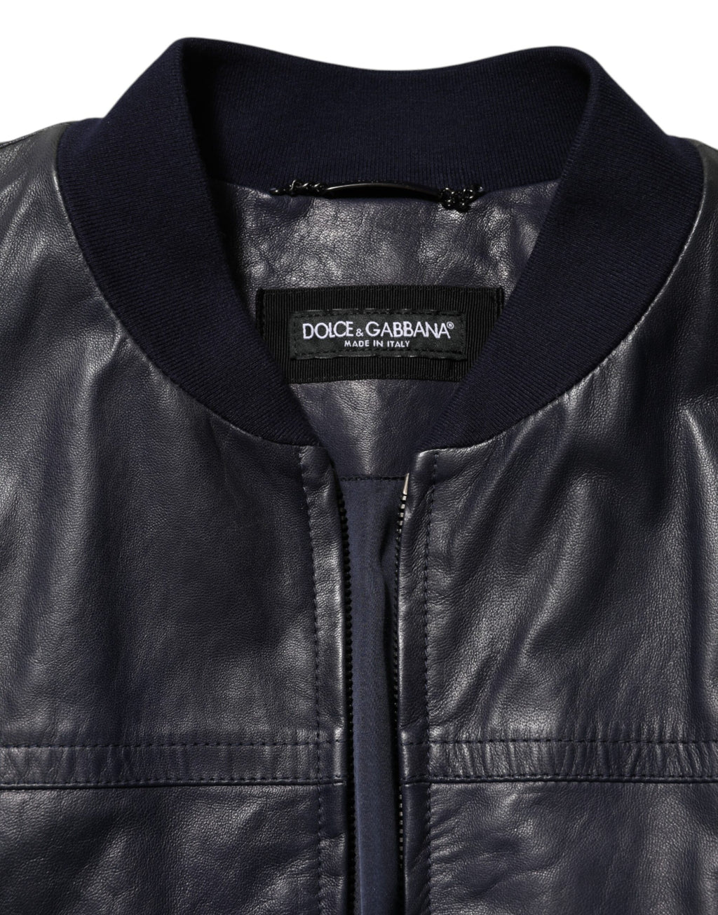 Dolce & Gabbana Blaue Biker-Blousonjacke mit durchgehendem Reißverschluss aus Leder