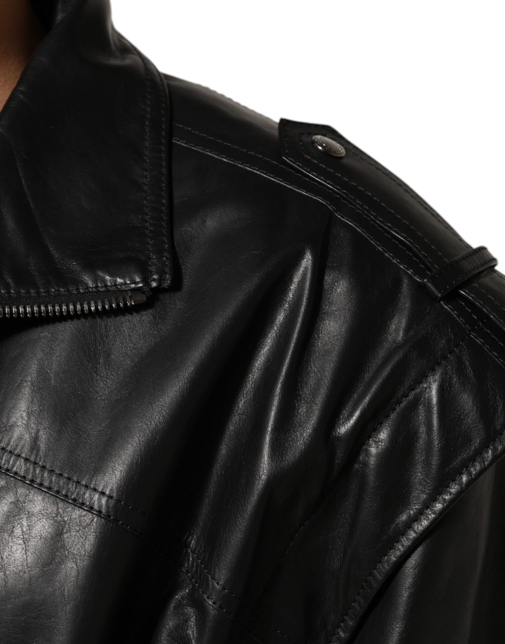 Dolce & Gabbana Schwarze Biker-Blouson-Jacke mit durchgehendem Reißverschluss aus Leder
