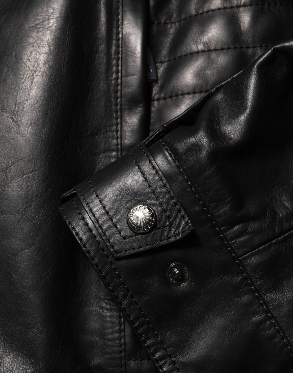 Dolce & Gabbana Schwarze Biker-Blouson-Jacke mit durchgehendem Reißverschluss aus Leder