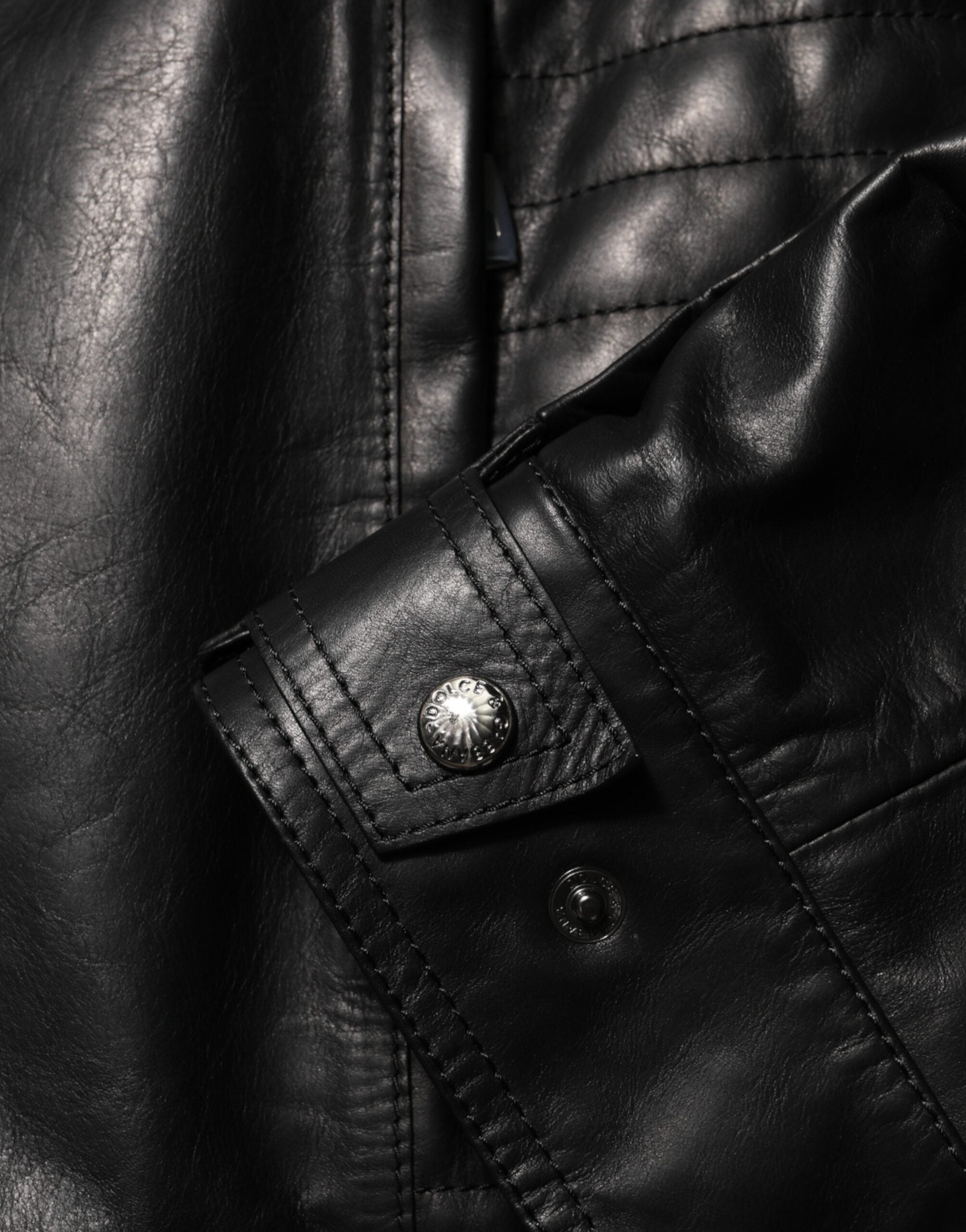 Dolce & Gabbana Schwarze Biker-Blouson-Jacke mit durchgehendem Reißverschluss aus Leder