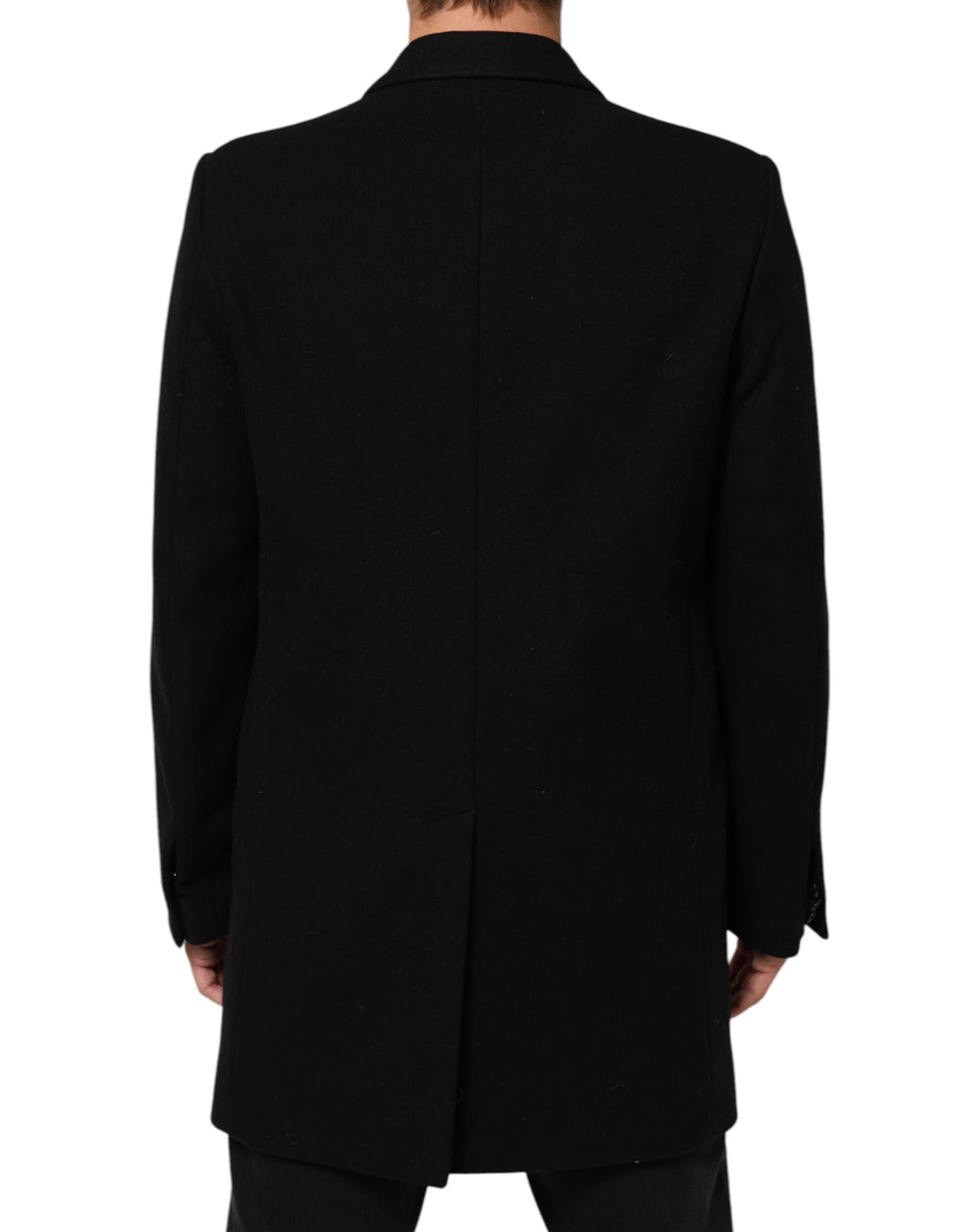 Dolce & Gabbana Schwarzer Wollmantel mit Knöpfen Herren Trenchcoat Jacke