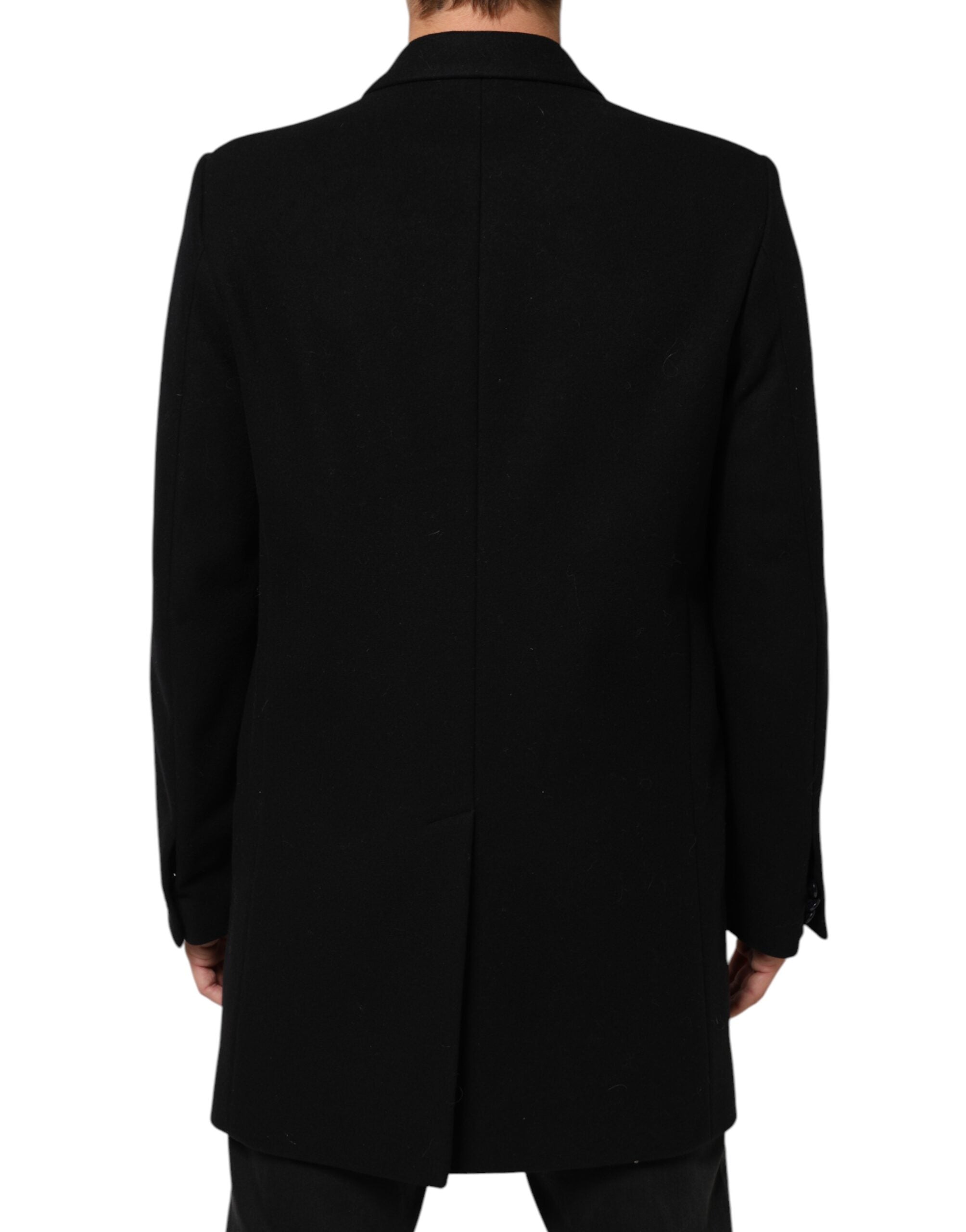 Dolce & Gabbana Schwarzer Wollmantel mit Knöpfen Herren Trenchcoat Jacke