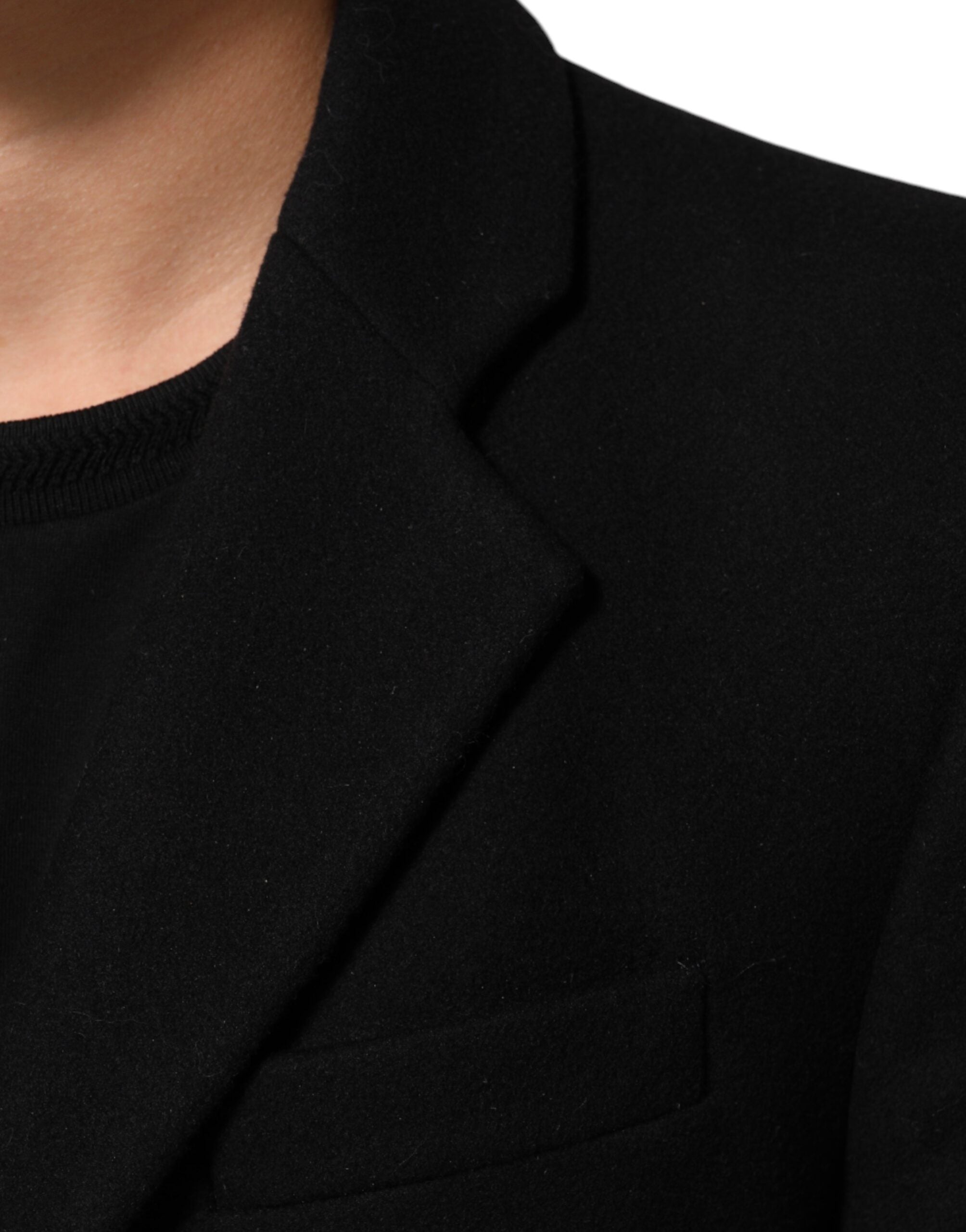 Dolce & Gabbana Schwarzer Wollmantel mit Knöpfen Herren Trenchcoat Jacke