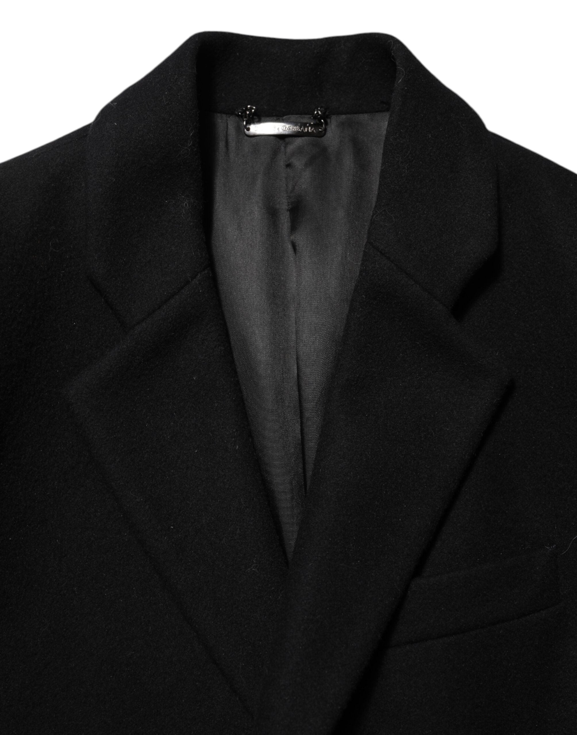 Dolce & Gabbana Schwarzer Wollmantel mit Knöpfen Herren Trenchcoat Jacke