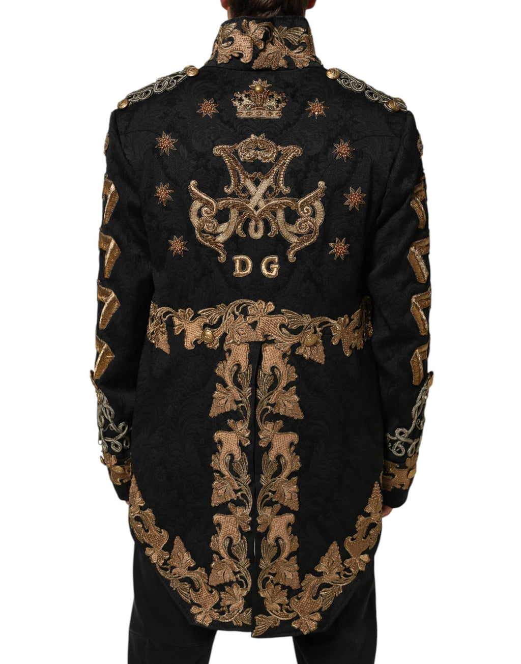 Dolce & Gabbana Schwarzer Brokat Stickerei Männer Mantel Jacke