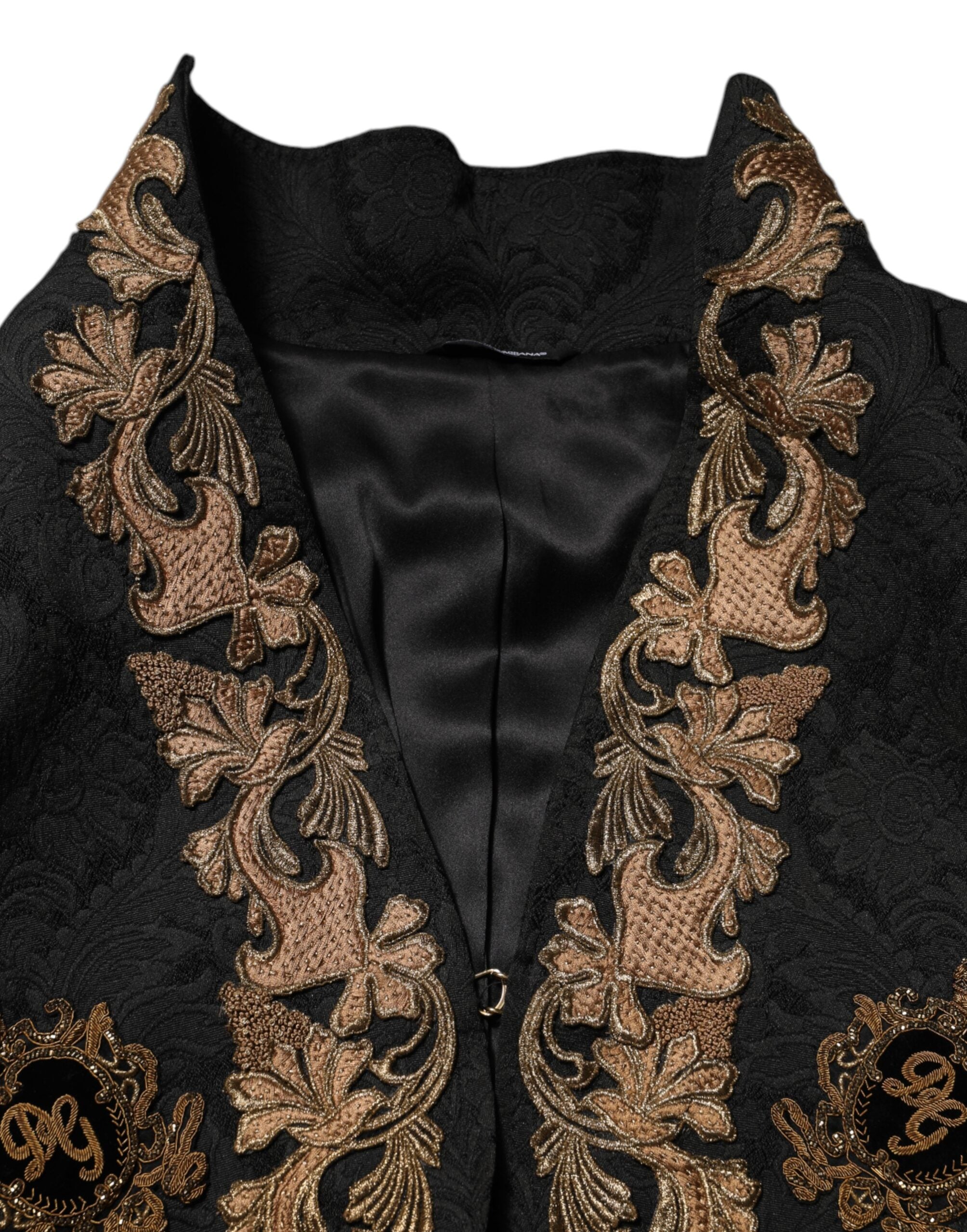 Dolce & Gabbana Schwarzer Brokat Stickerei Männer Mantel Jacke