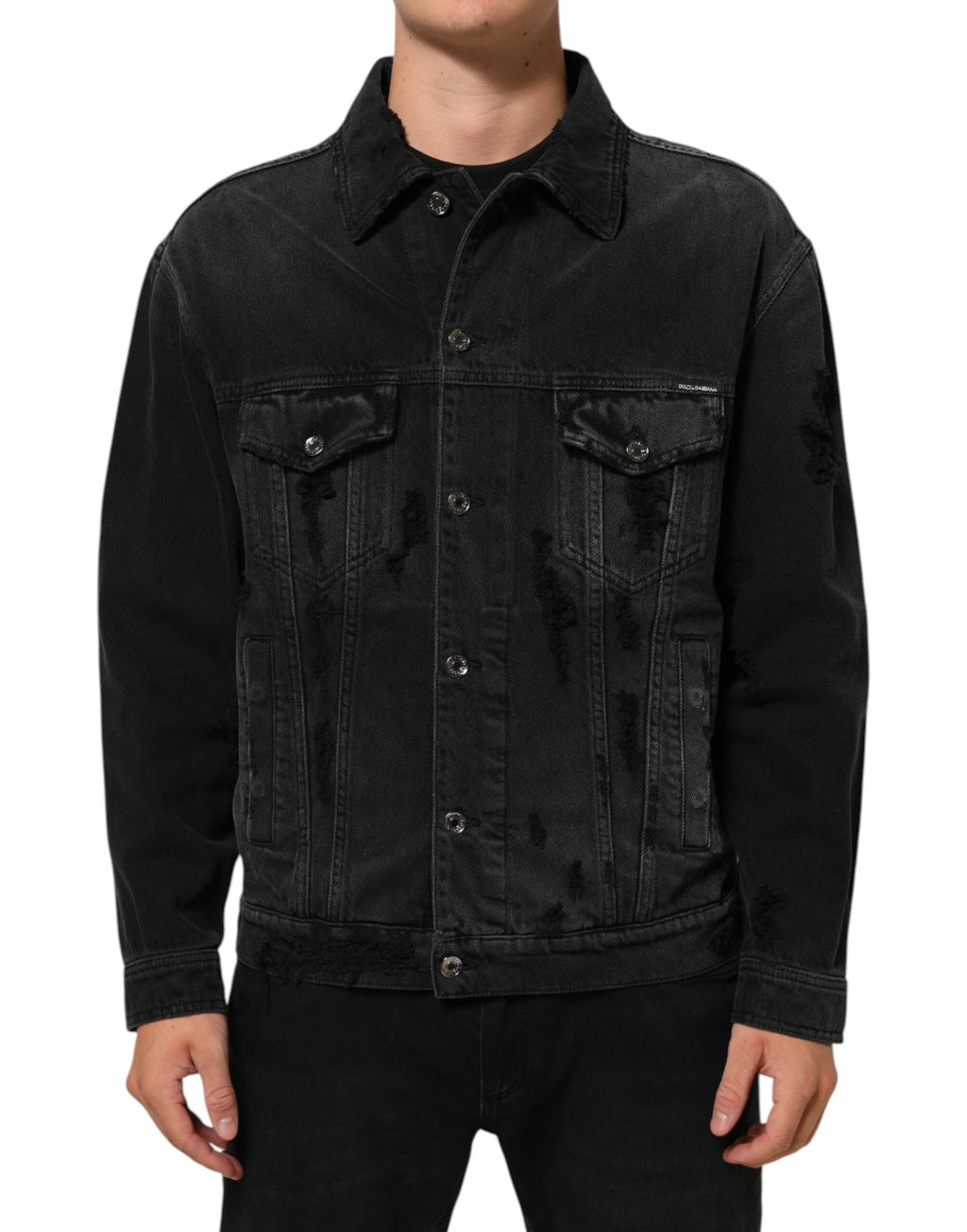 Dolce & Gabbana Schwarze Blouson-Jacke aus Baumwoll-Stretch-Denim