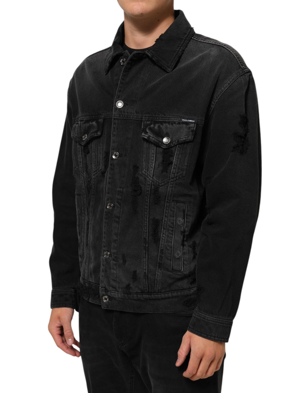 Dolce & Gabbana Schwarze Blouson-Jacke aus Baumwoll-Stretch-Denim