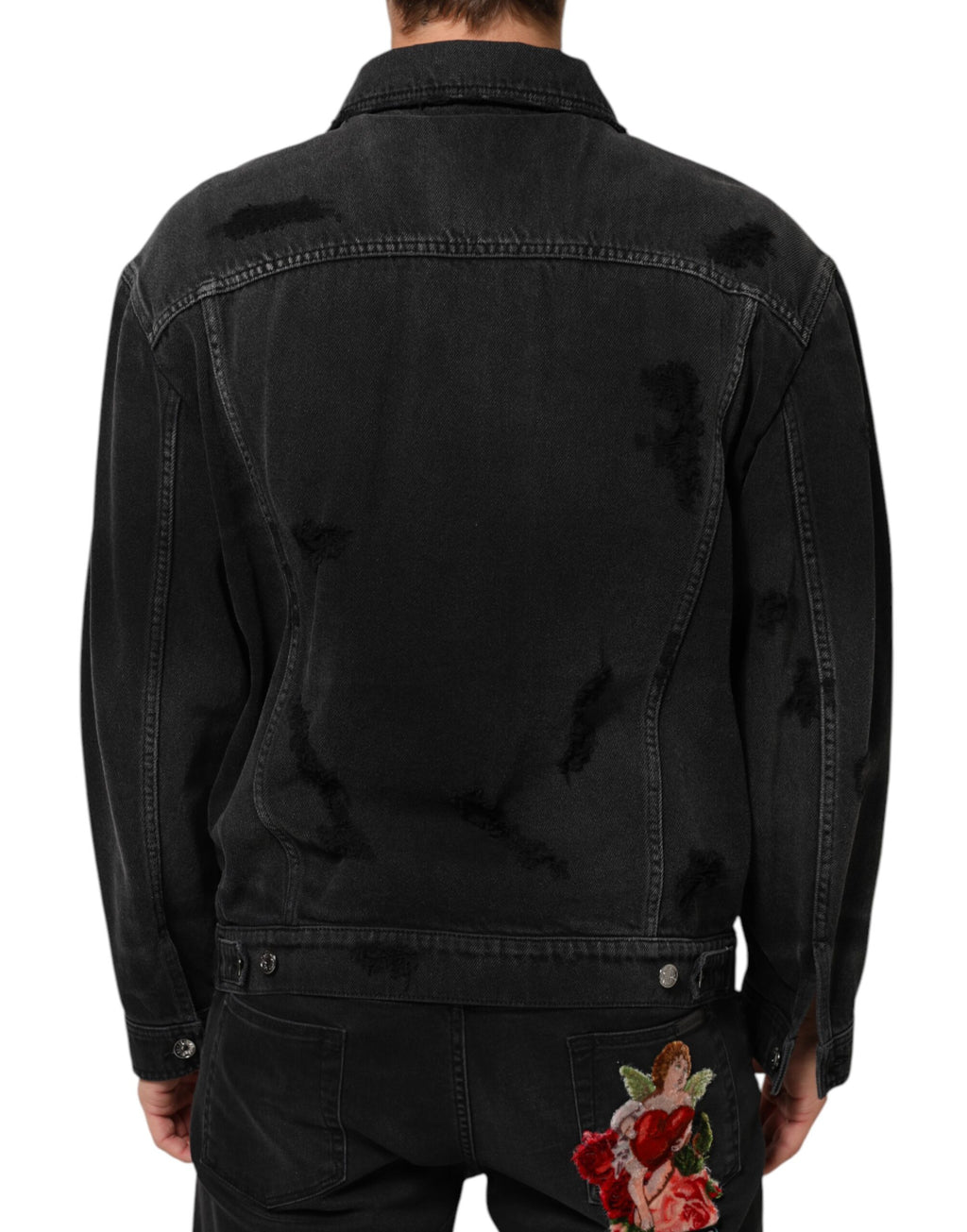 Dolce & Gabbana Schwarze Blouson-Jacke aus Baumwoll-Stretch-Denim