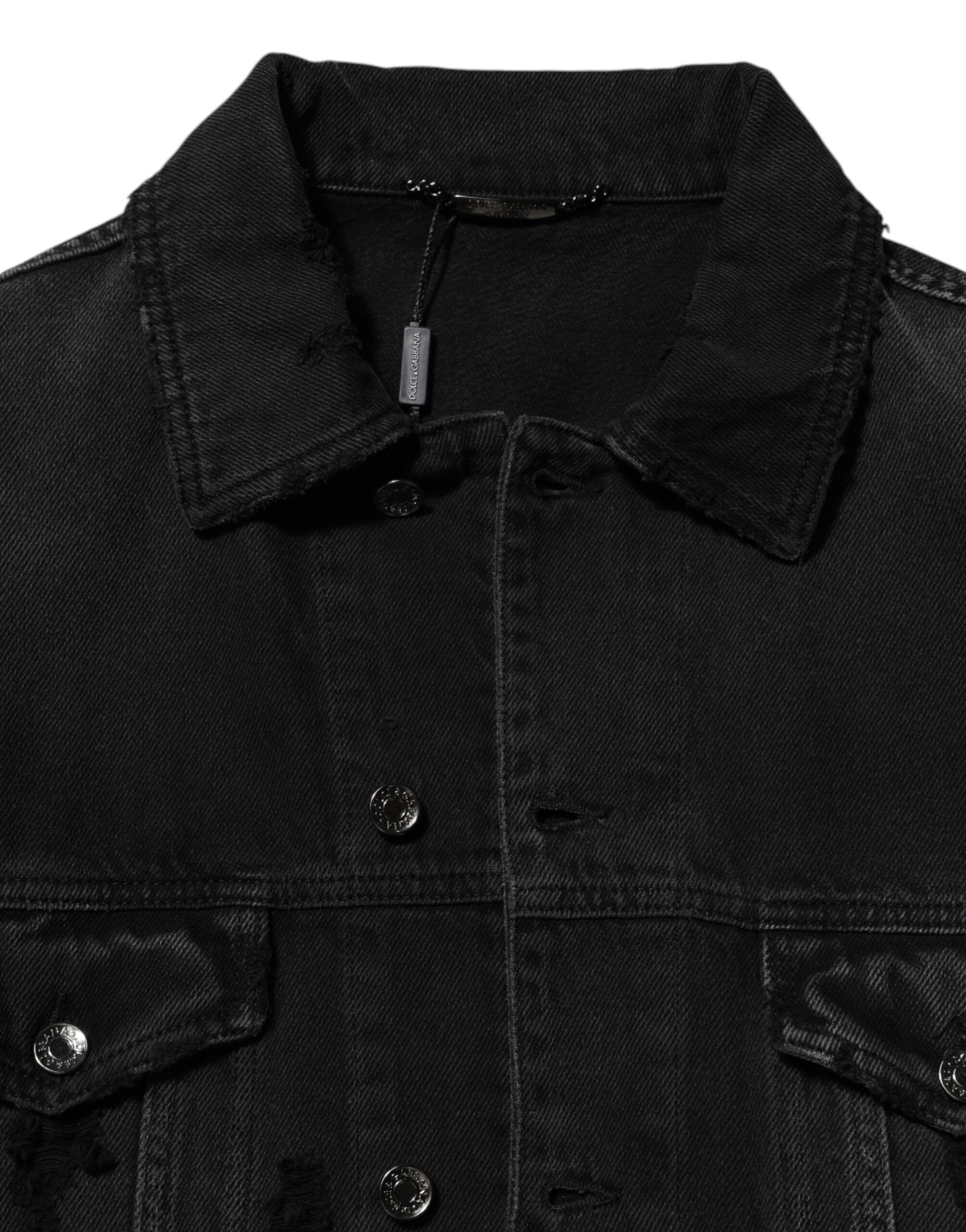 Dolce & Gabbana Schwarze Blouson-Jacke aus Baumwoll-Stretch-Denim
