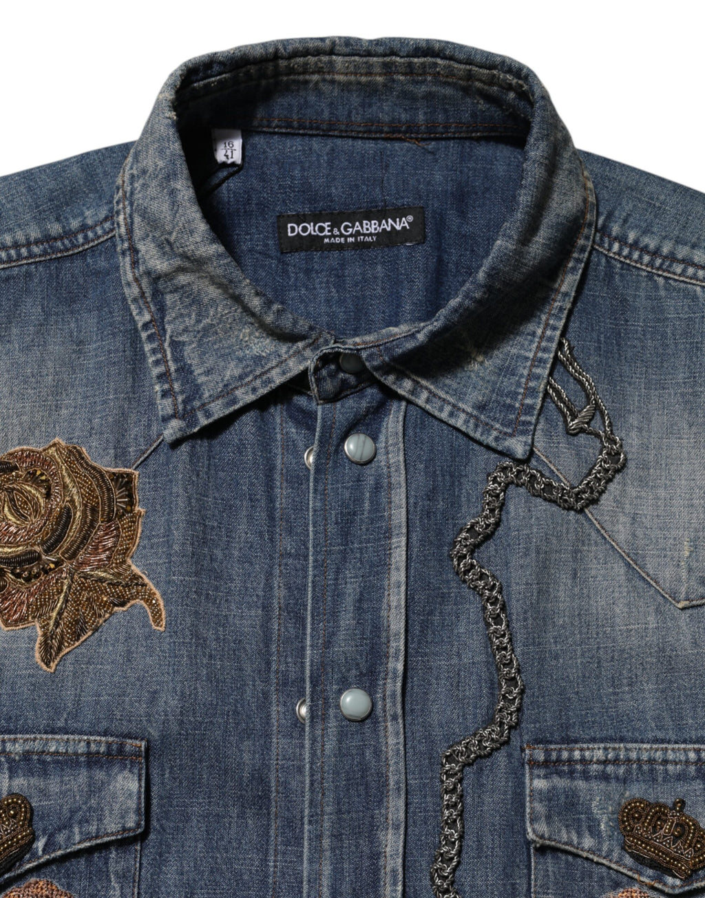 Dolce & Gabbana Blauer Engel Patch Denim geknöpft unten Männer Hemd