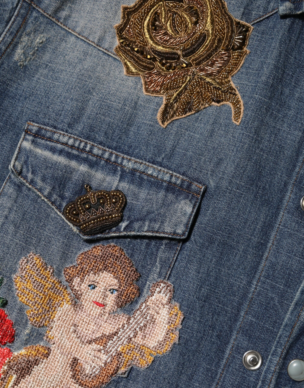 Dolce & Gabbana Blauer Engel Patch Denim geknöpft unten Männer Hemd