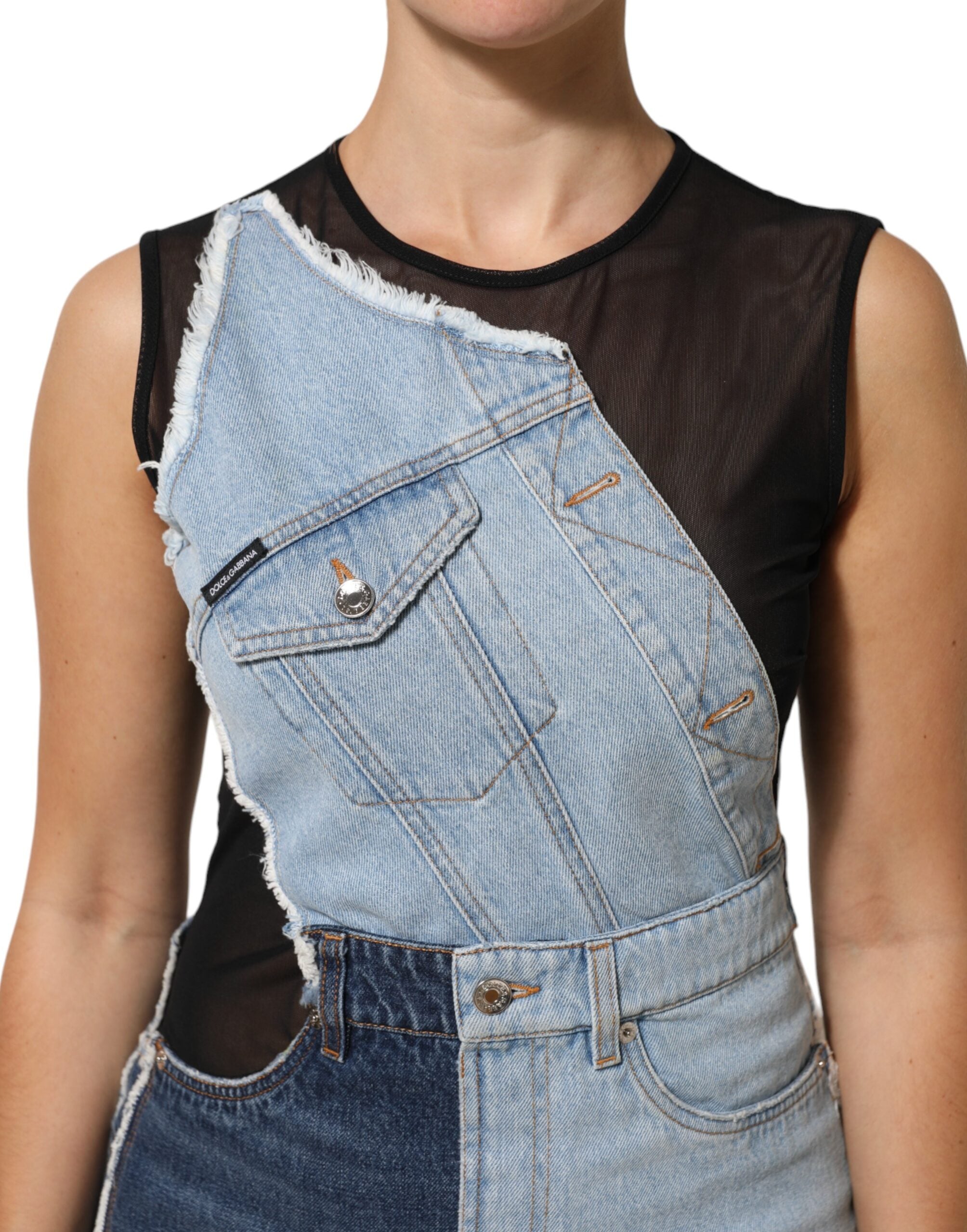 Dolce & Gabbana Blaues Nylon-Patchwork-Mini-Kleid aus Denim