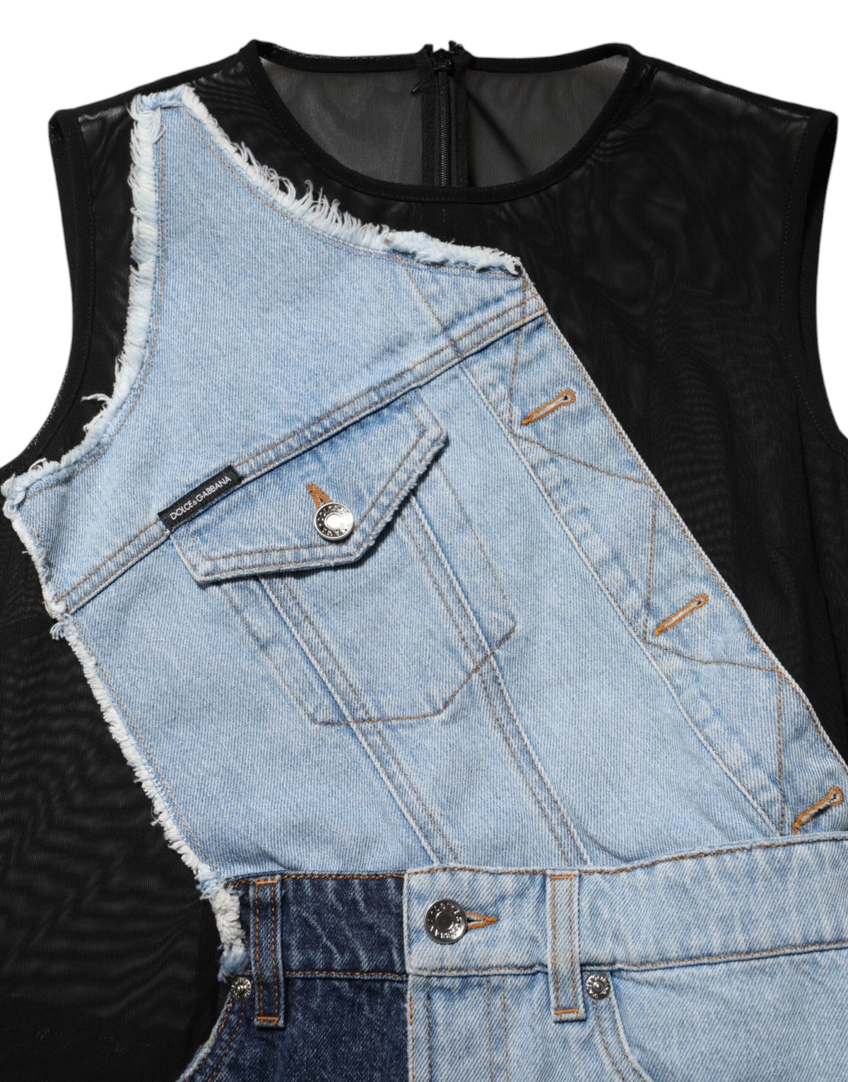 Dolce & Gabbana Blauwe Nylon Patchwork Denim Nauwsluitende Minijurk