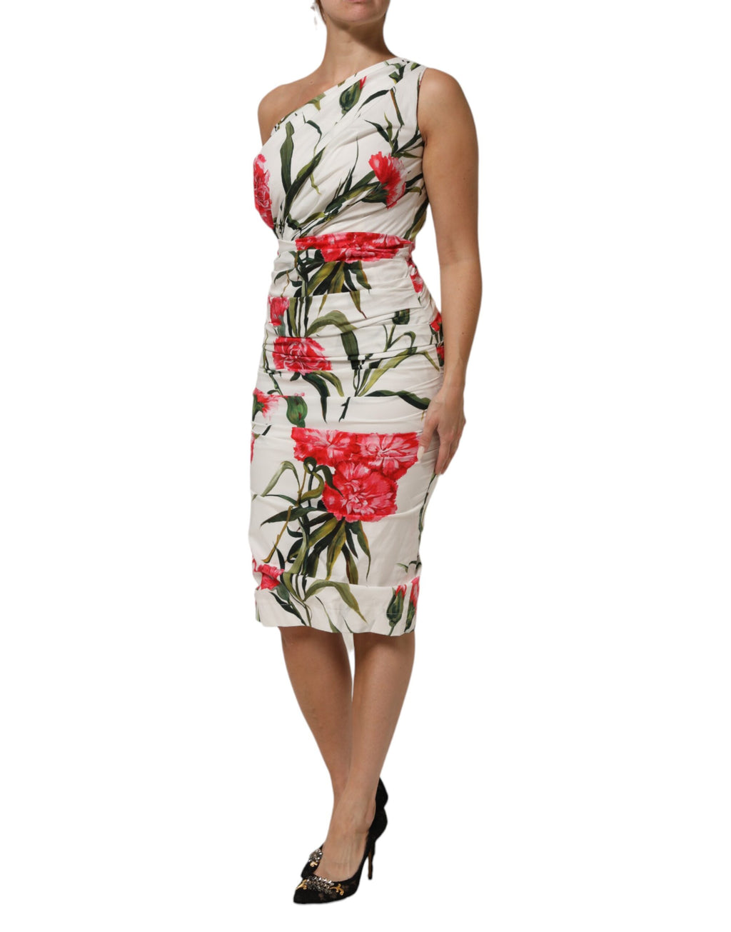 Dolce & Gabbana Witte Bloemen One Shoulder Schedejurk