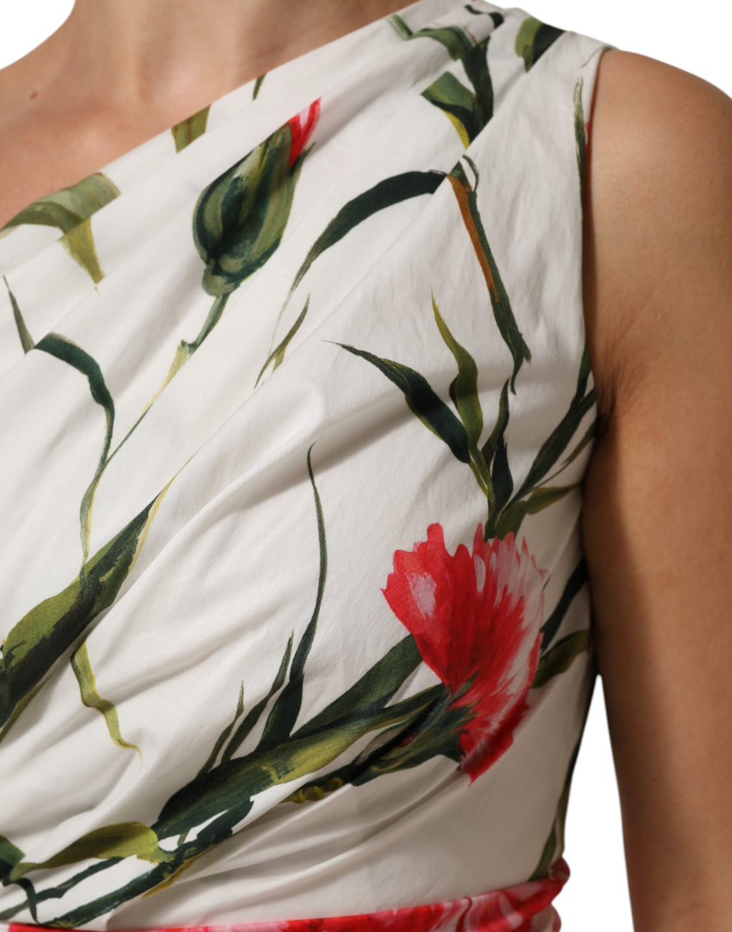 Dolce & Gabbana Witte Bloemen One Shoulder Schedejurk