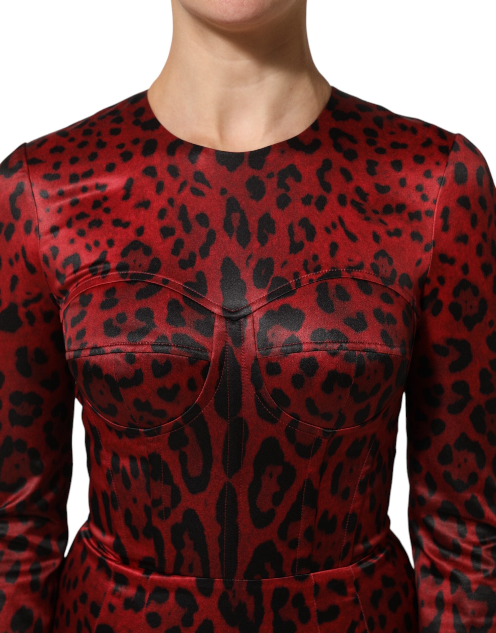 Dolce & Gabbana Rotes Leopard Etuikleid mit langen Ärmeln