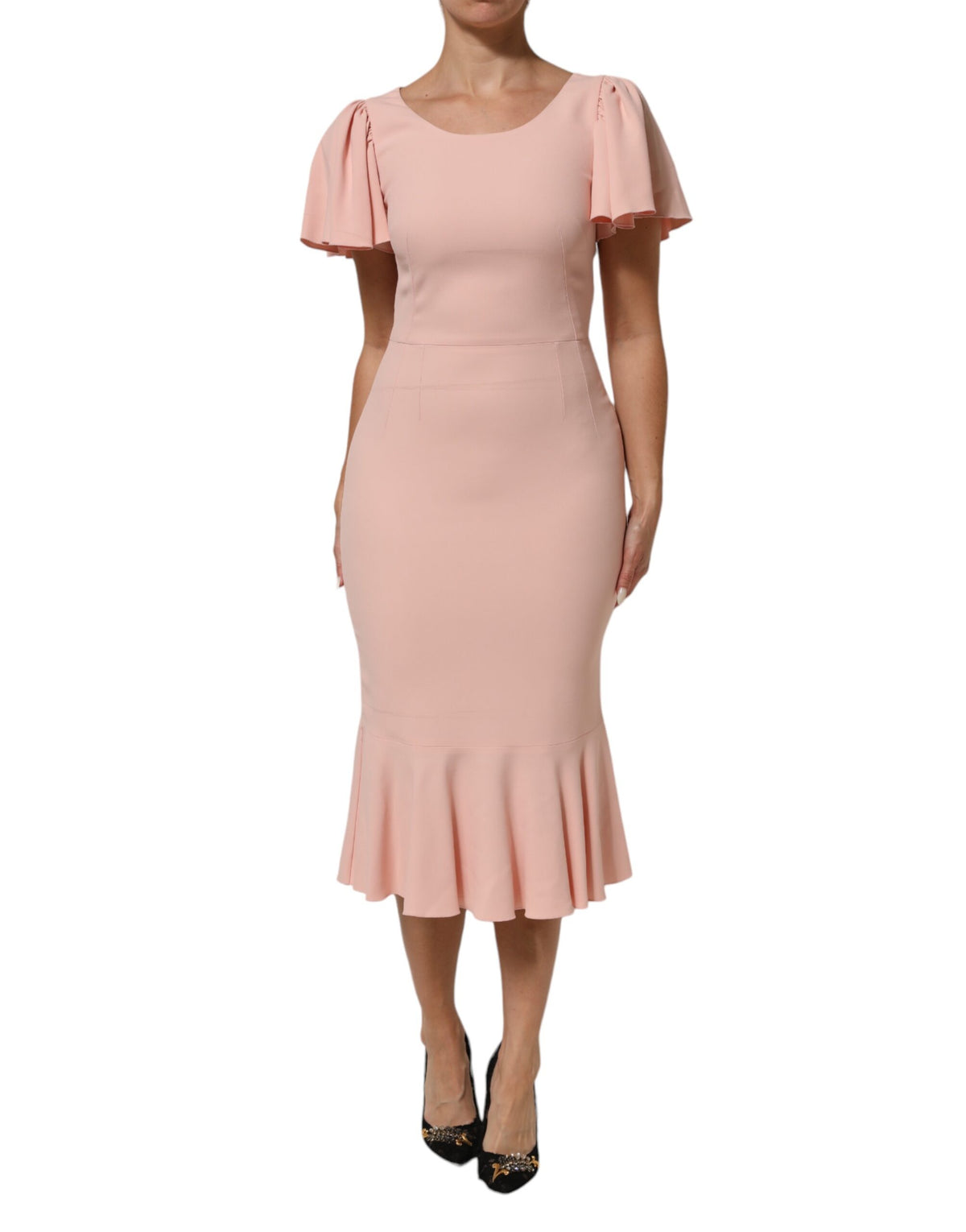 Dolce & Gabbana Roze Viscose Korte Mouw Nauwsluitende Midi Jurk