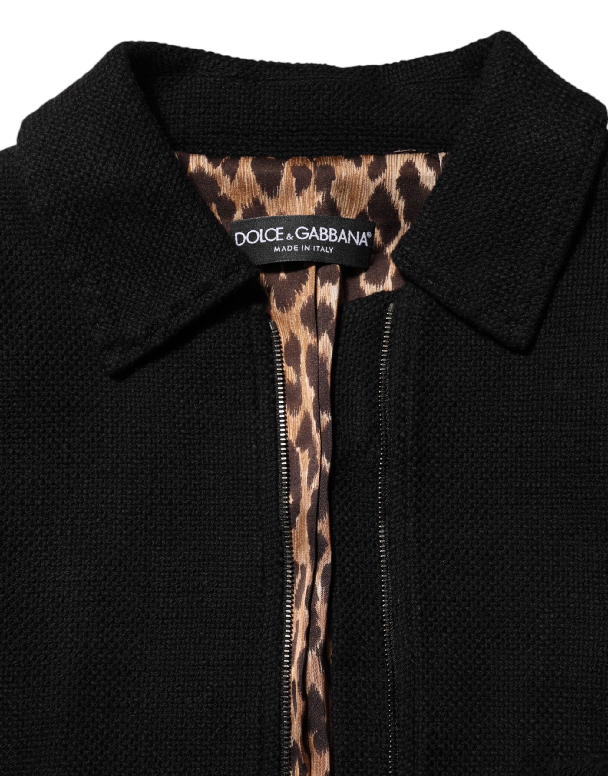 Dolce & Gabbana Schwarzer Baumwollmantel mit geteiltem Reißverschluss