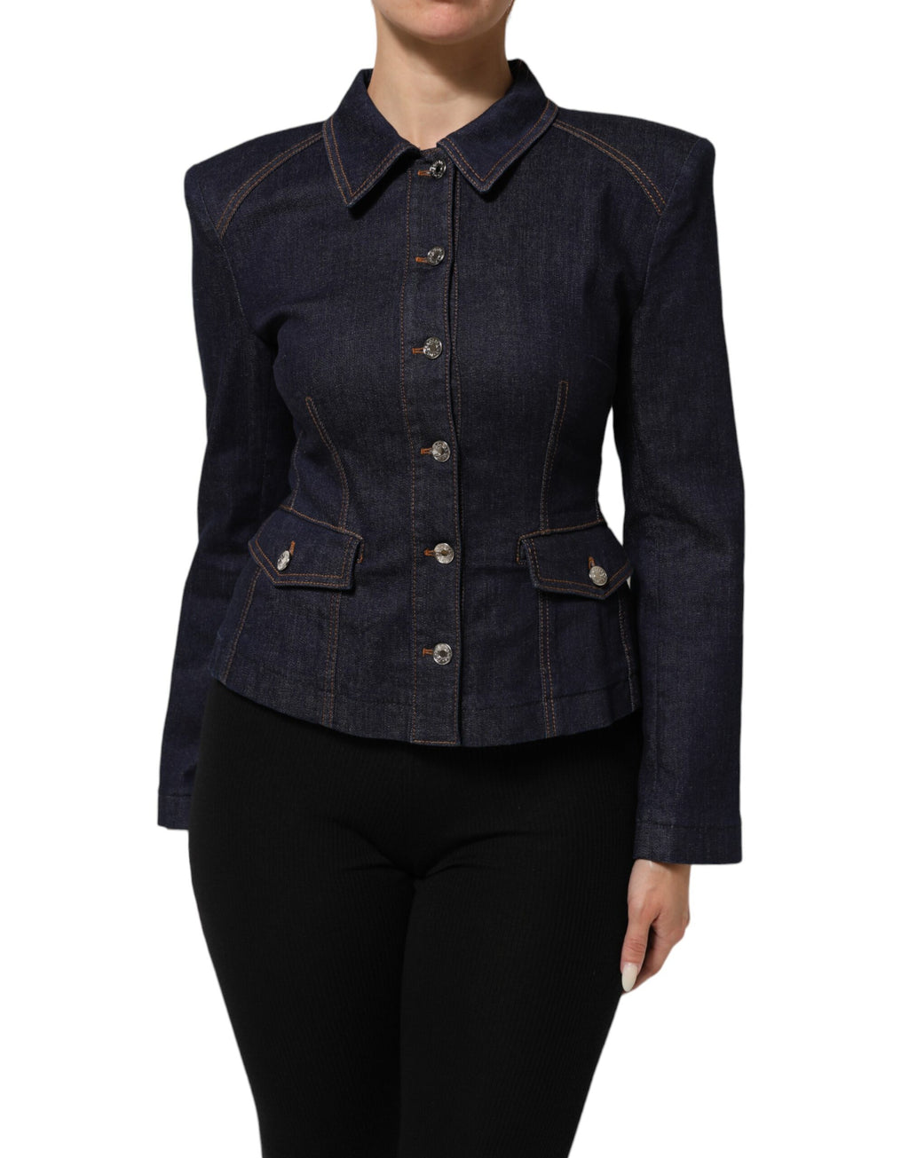 Dolce & Gabbana Donkerblauwe Katoenen Spijkerjas met Kraag