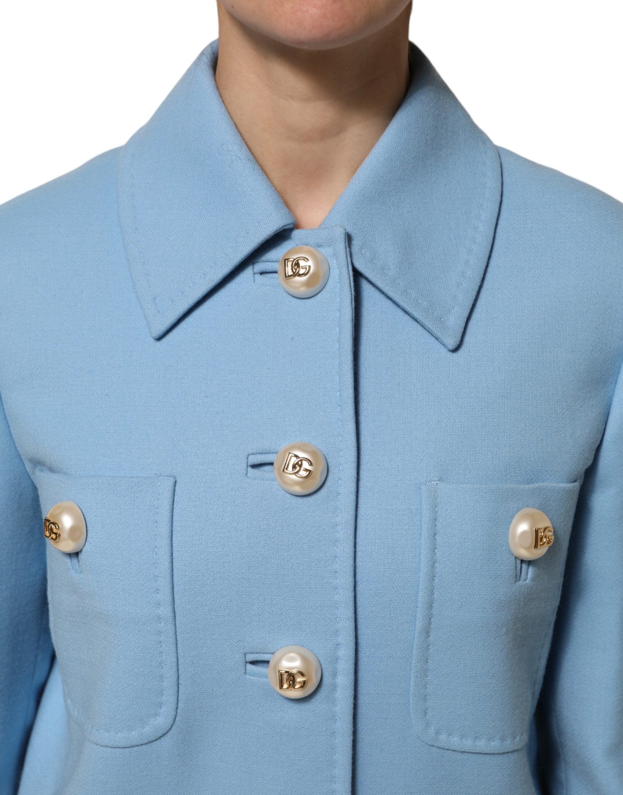 Dolce & Gabbana Blauer geknöpfter Trenchcoat Jacke