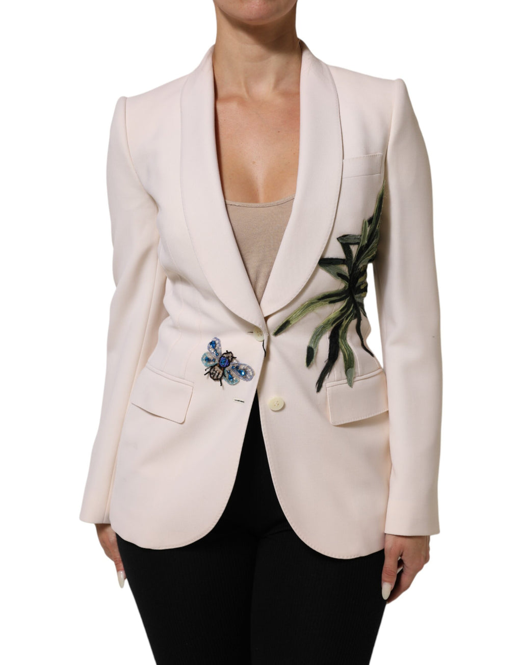 Dolce & Gabbana Beige Geborduurd Enkelborstig Jasje