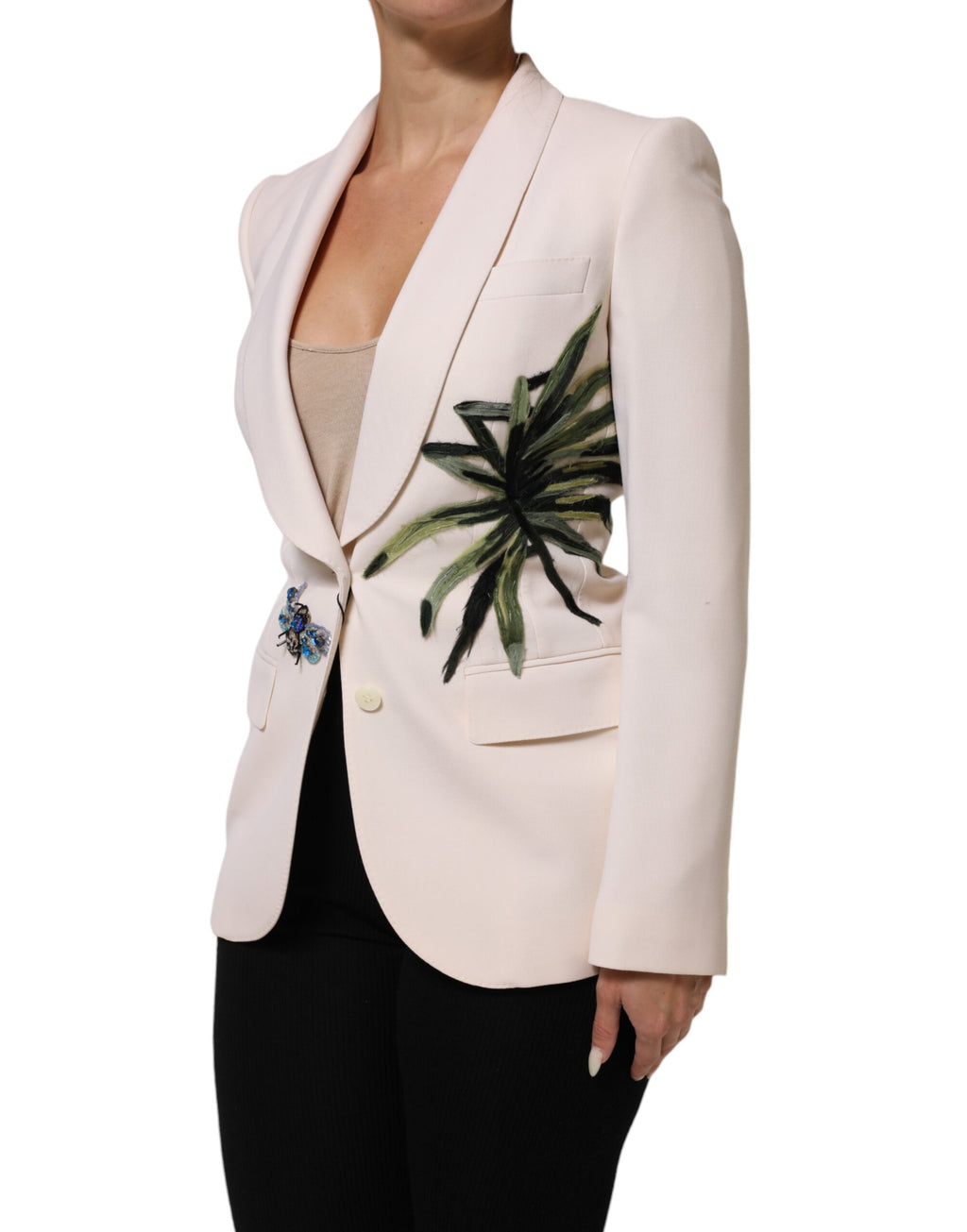 Dolce & Gabbana Beige Geborduurd Enkelborstig Jasje