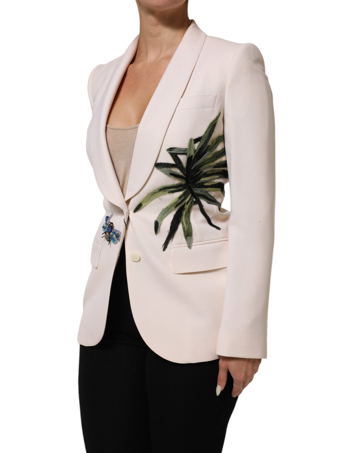 Dolce & Gabbana Beige Geborduurd Enkelborstig Jasje
