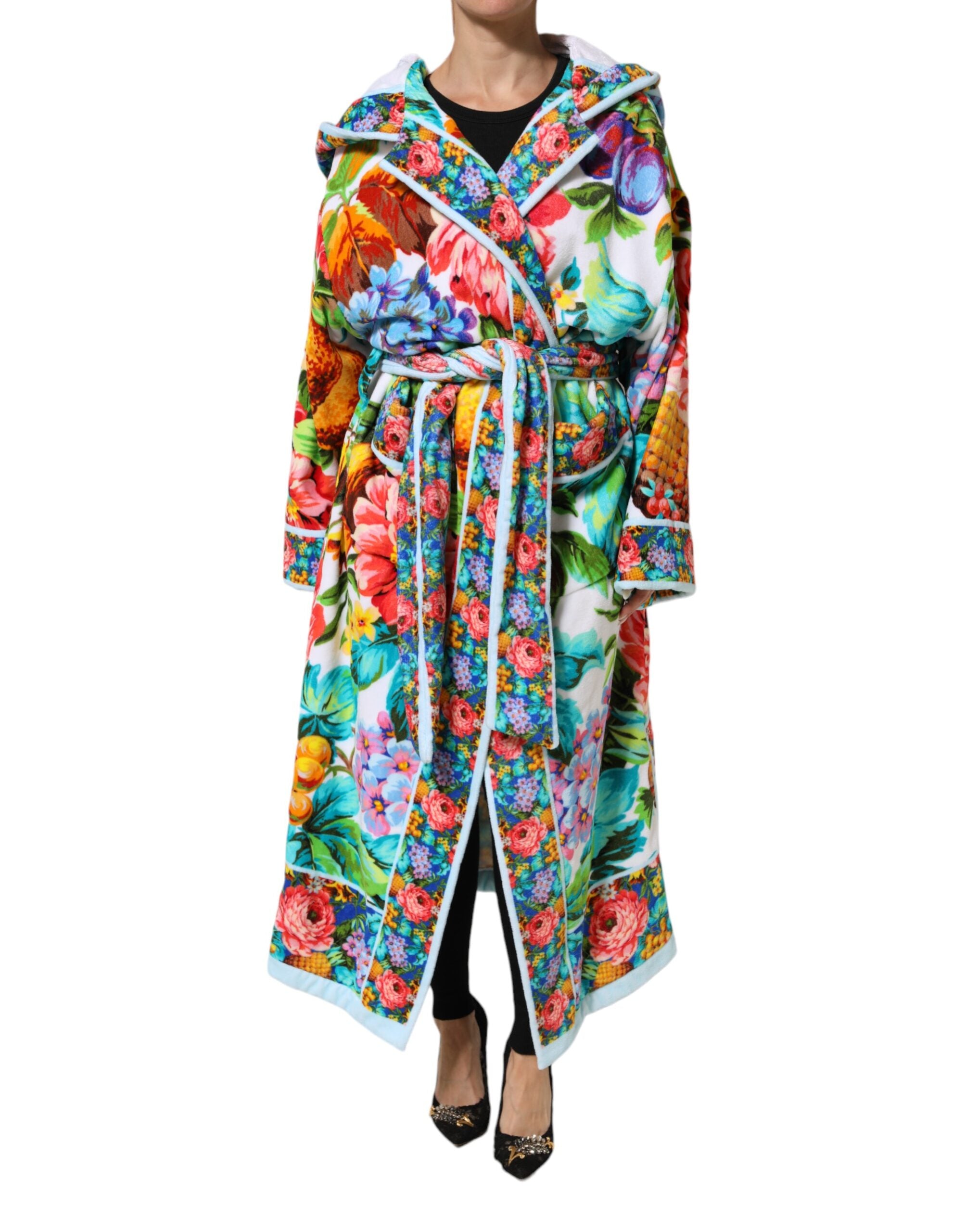 Dolce & Gabbana Multicolor Floral Print Belted Bademantel Mantel Jacke