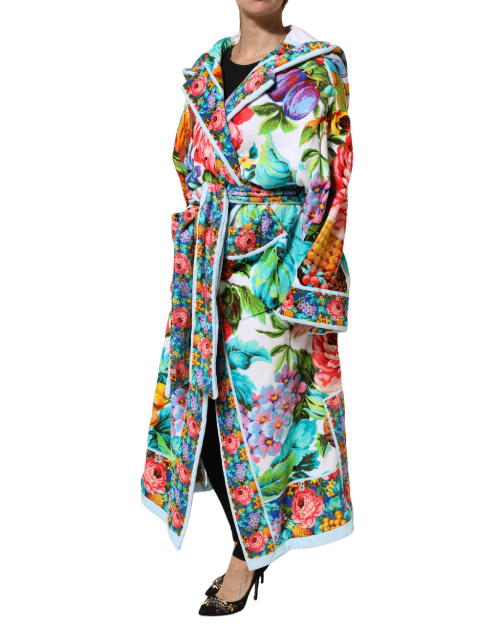 Dolce & Gabbana Multicolor Floral Print Belted Bademantel Mantel Jacke