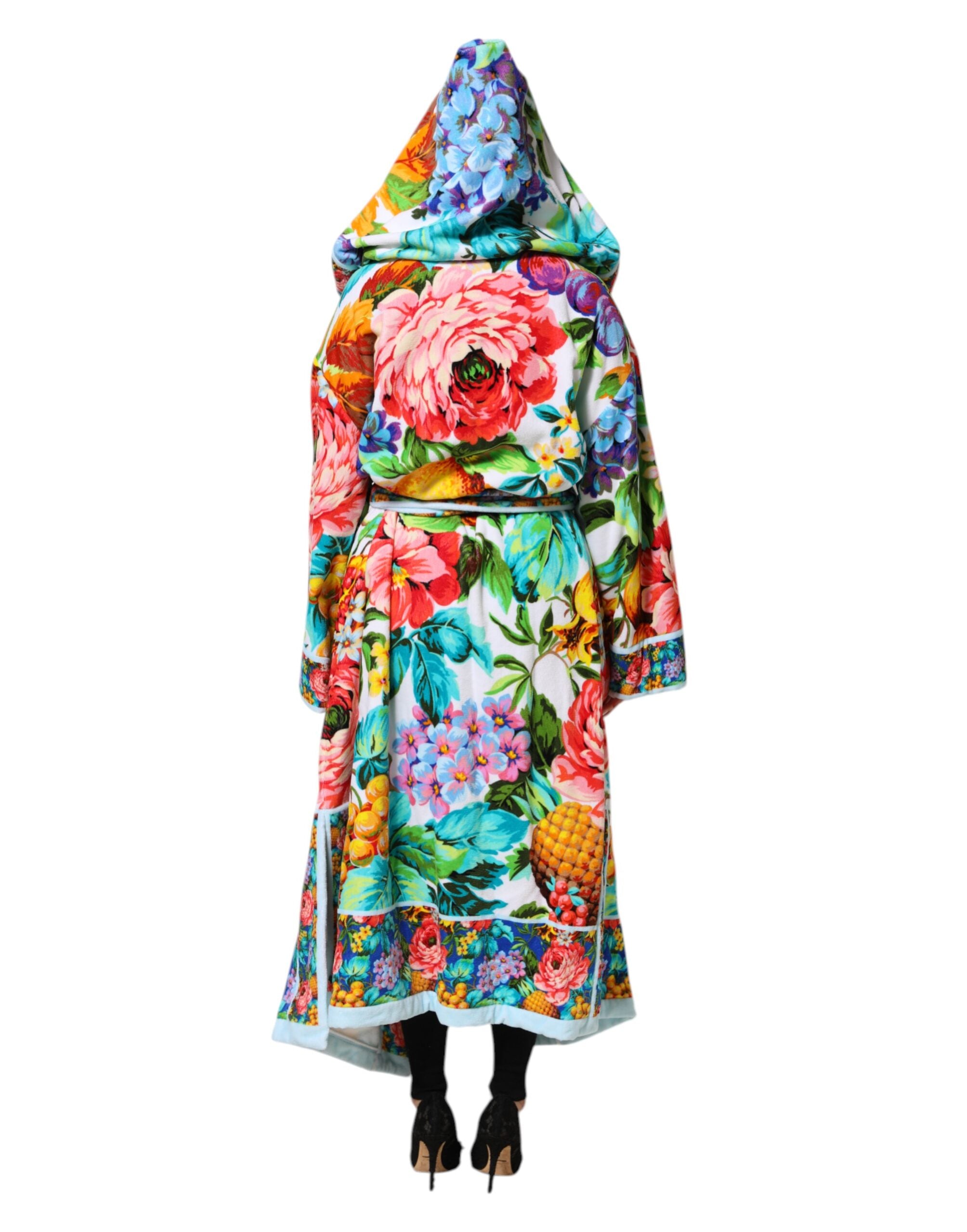 Dolce & Gabbana Multicolor Floral Print Belted Bademantel Mantel Jacke