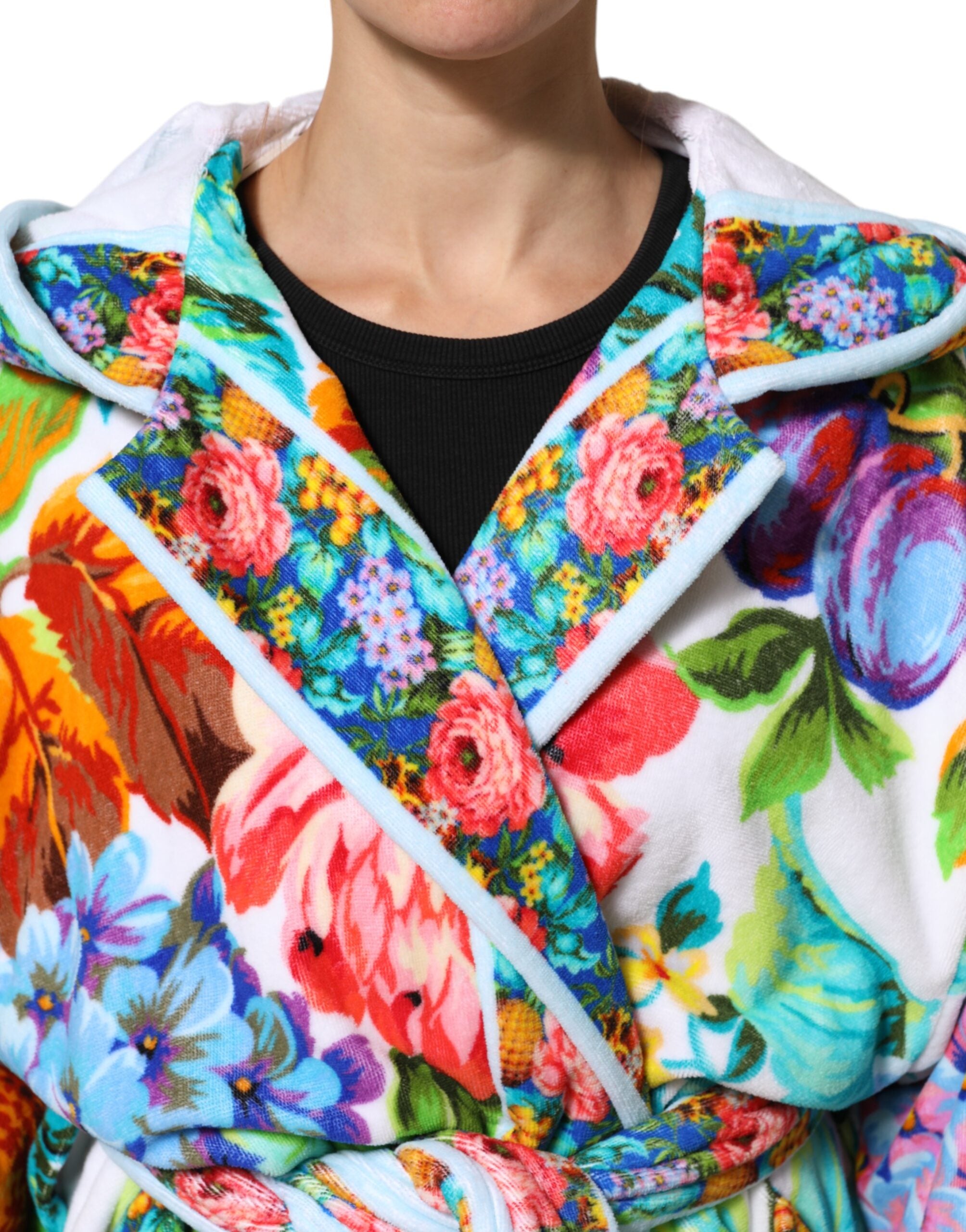 Dolce & Gabbana Multicolor Floral Print Belted Bademantel Mantel Jacke