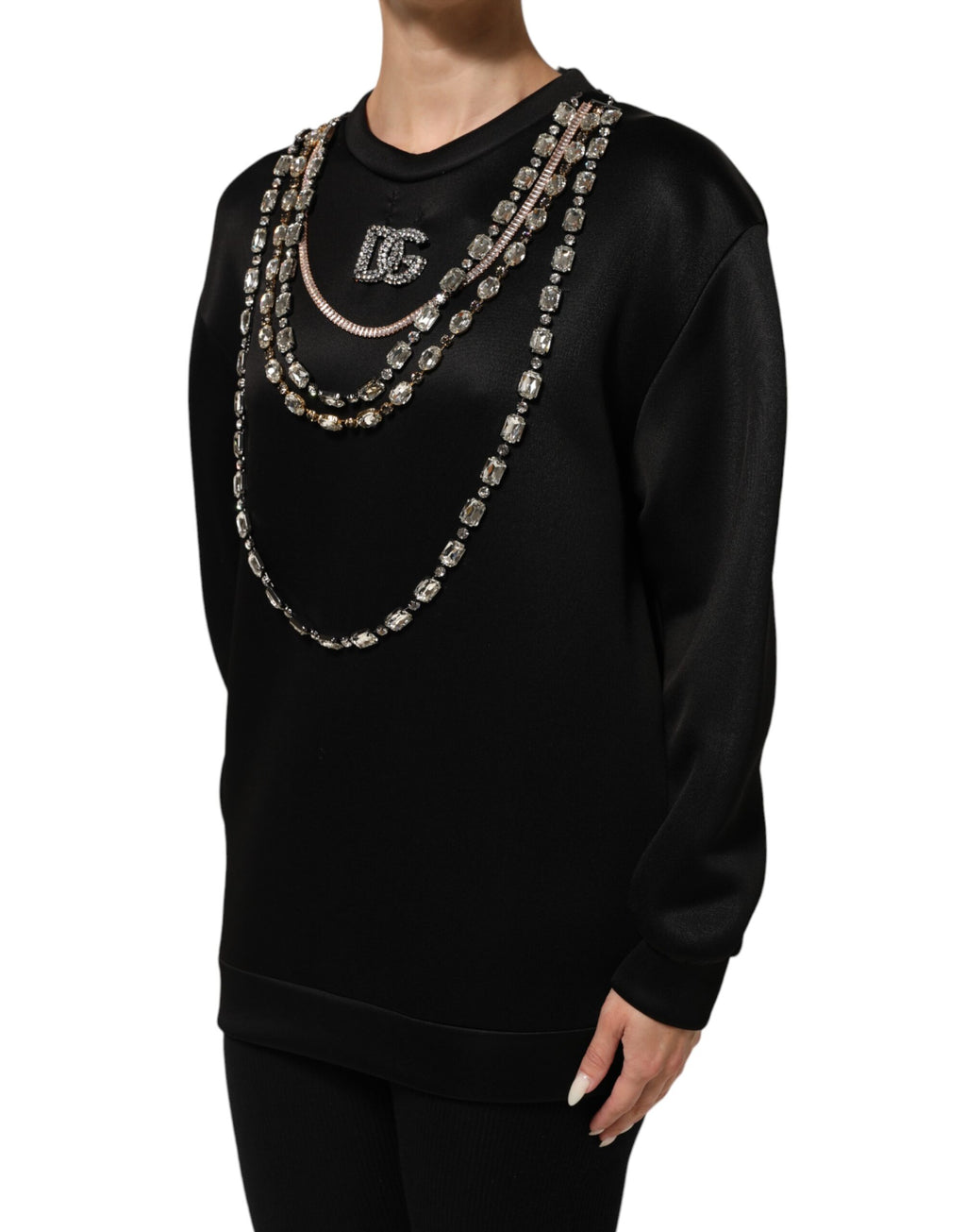 Dolce & Gabbana Schwarze Halskette Crystal DG Logo Sweatshirt Pullover