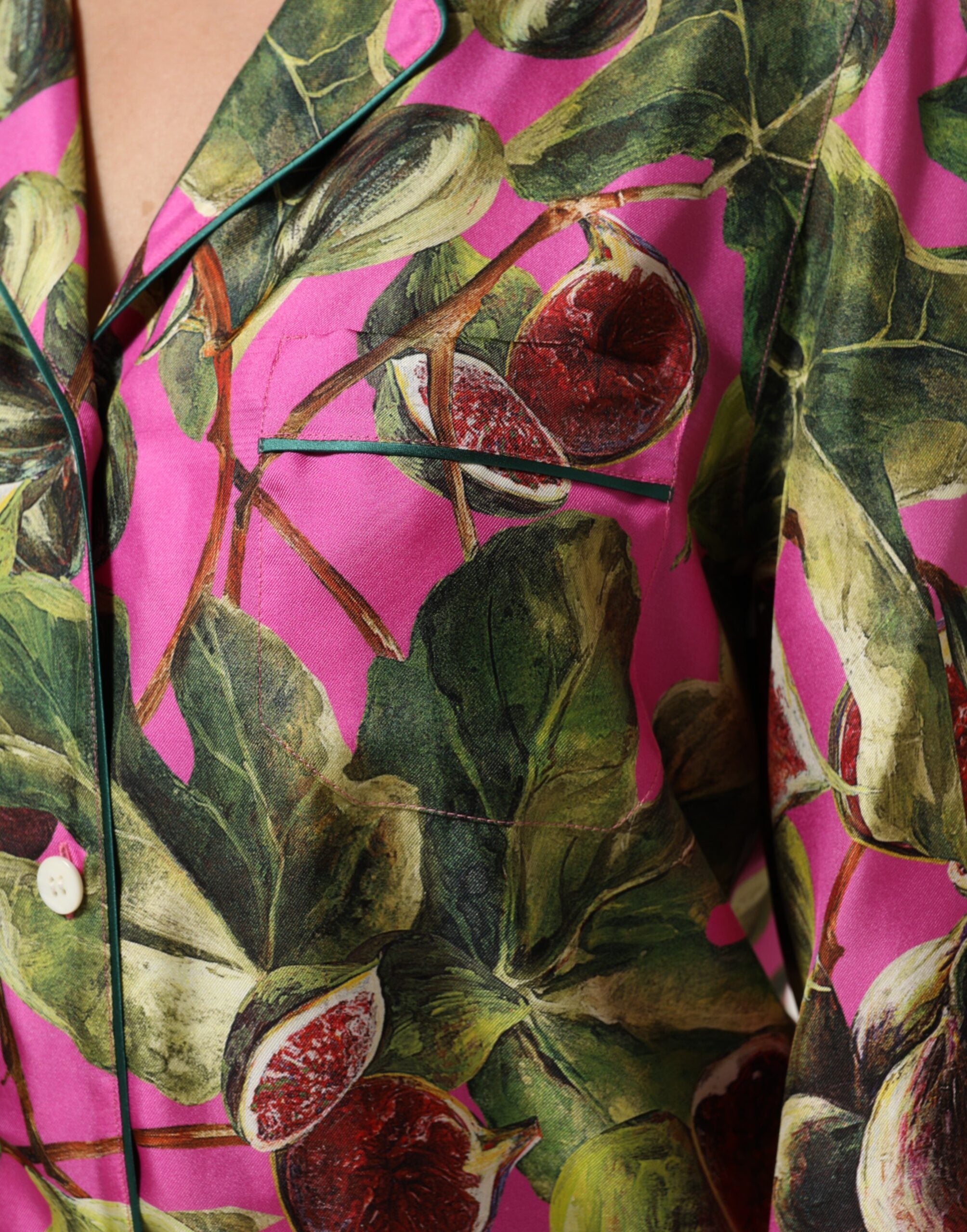 Dolce & Gabbana Hot Pink Feige Bedrucktes Seidenhemd Bluse Top