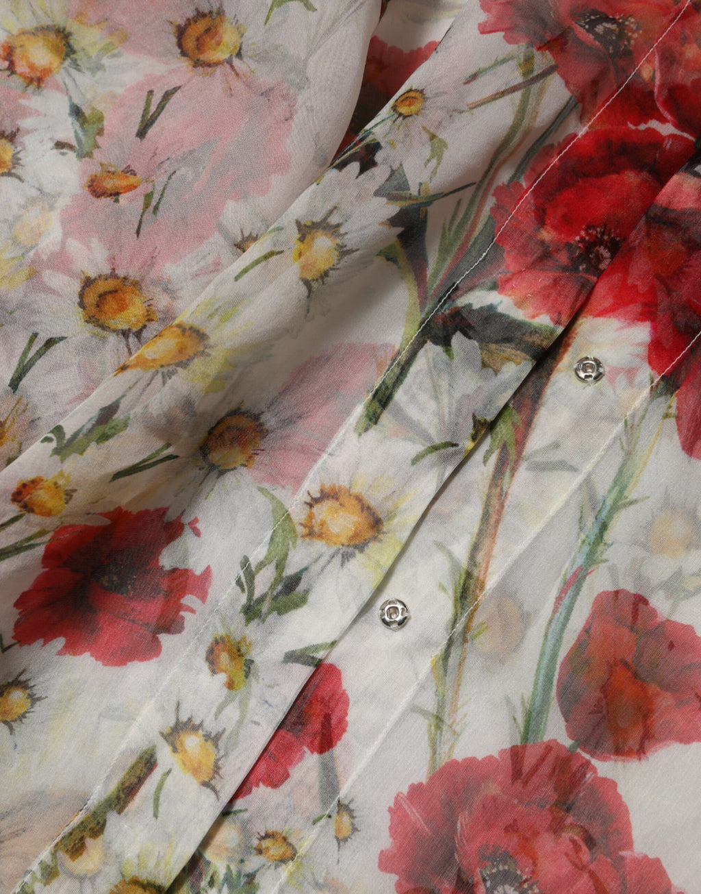 Dolce & Gabbana Weißes geblümtes Blusentop mit Krawattenausschnitt und Mohnblumenmuster