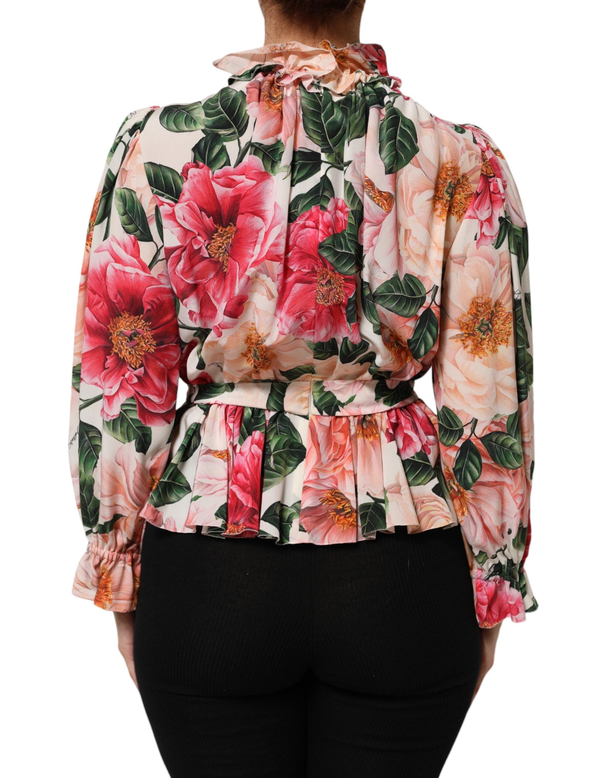 Dolce & Gabbana Rosa Blusenoberteil aus Seide mit Blumenmuster und Rüschen