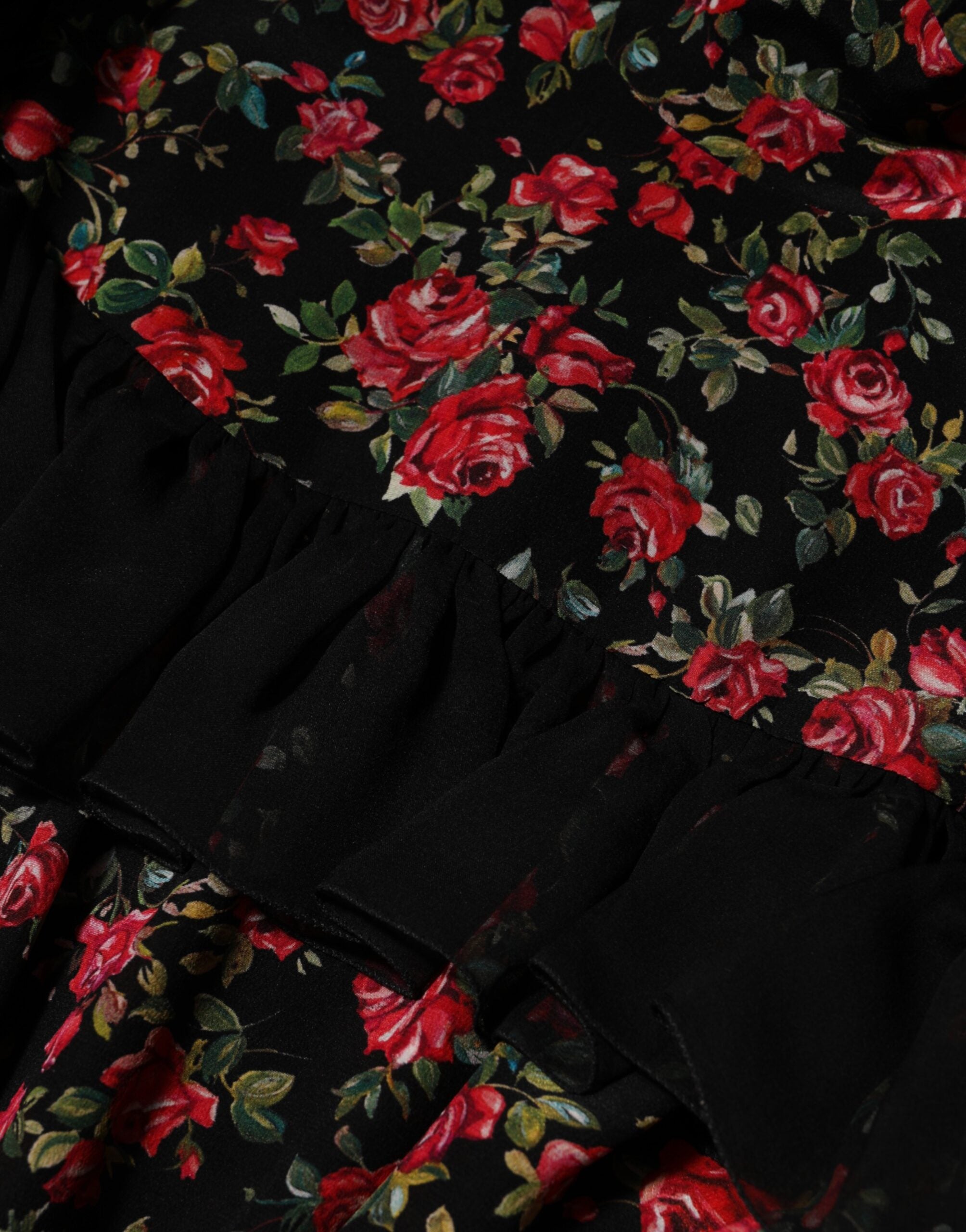 Dolce & Gabbana Schwarzes Blusentop mit Blumendruck und langen Ärmeln