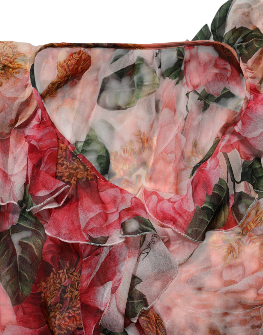 Dolce & Gabbana Rosa Kamelien bedrucktes Seidenblusentop mit V-Ausschnitt