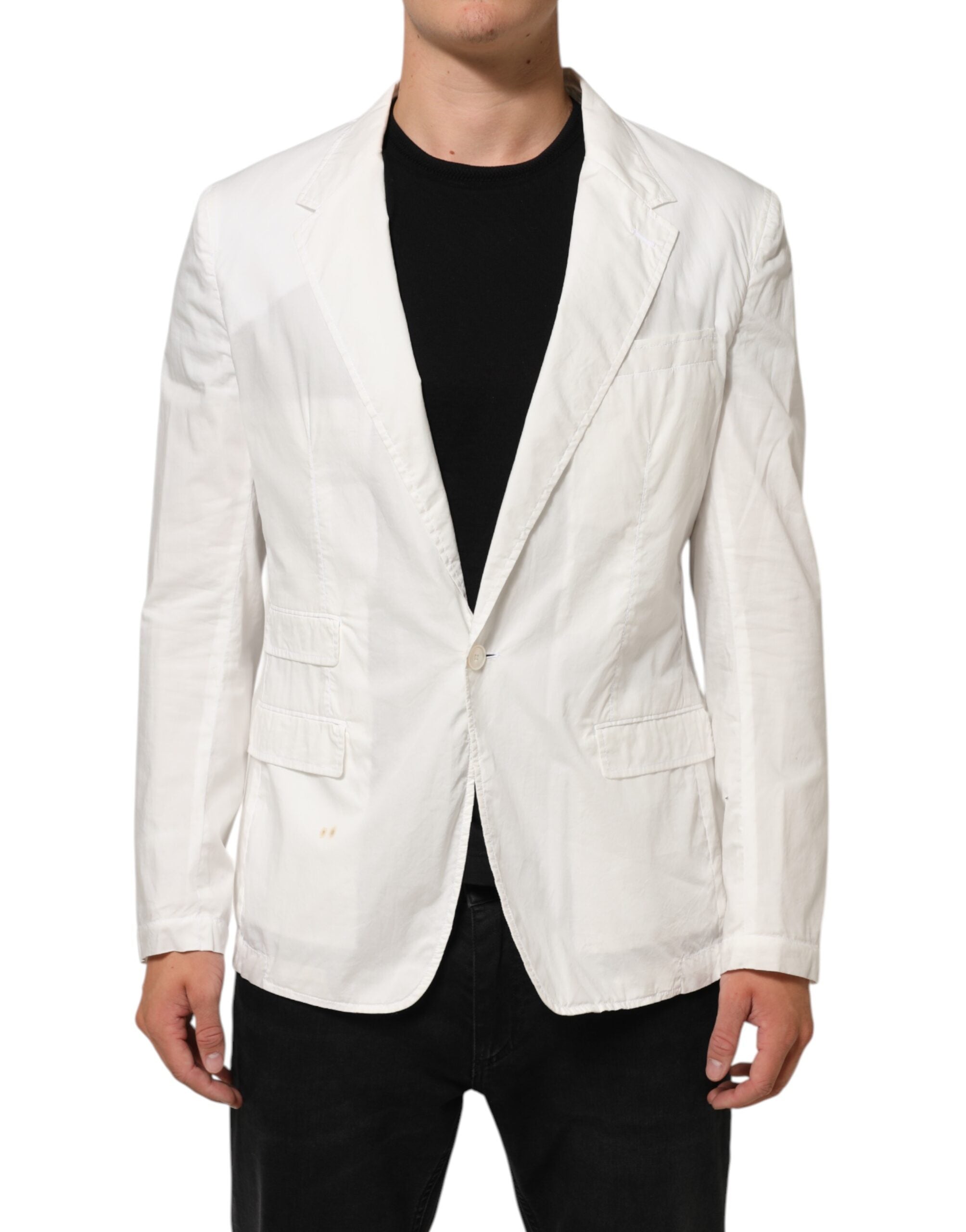 Dolce & Gabbana Weiß Baumwolle 1 Knopf Männer Anzug Blazer