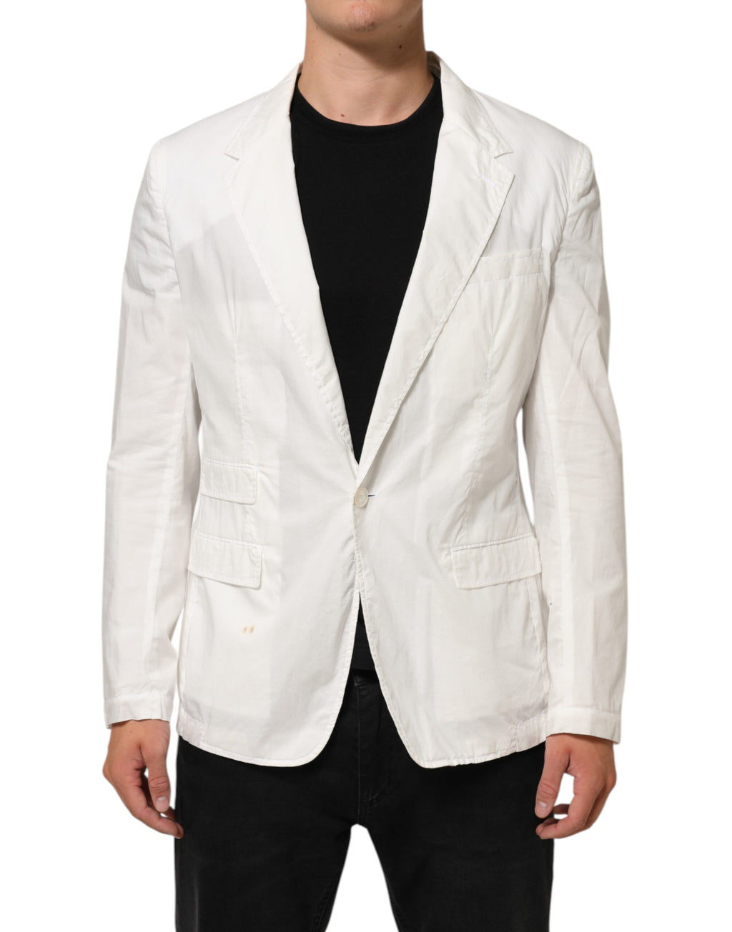 Dolce & Gabbana Weiß Baumwolle 1 Knopf Männer Anzug Blazer
